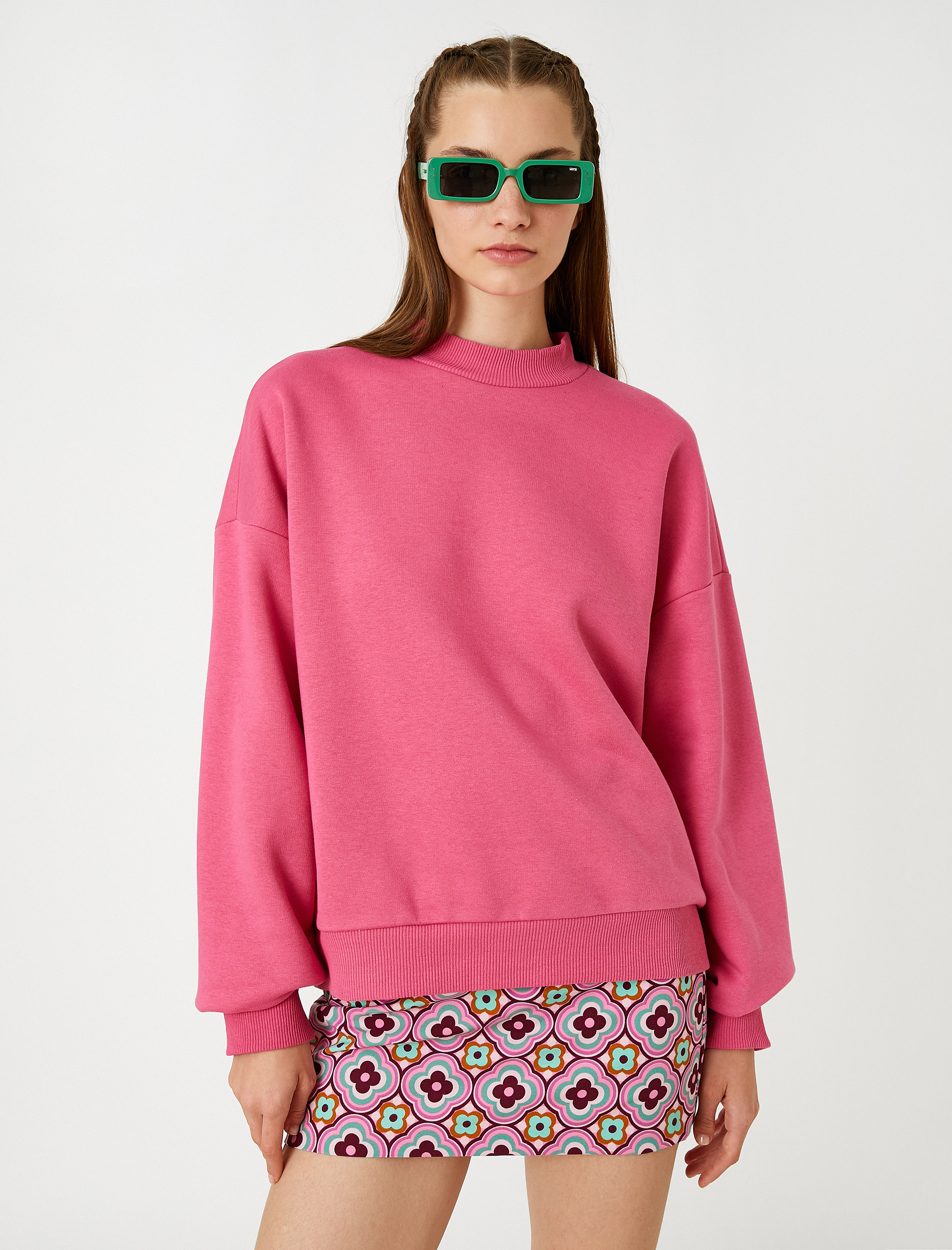   Oversize Basic Sweatshirt Bisiklet Yaka İçi Polarlı