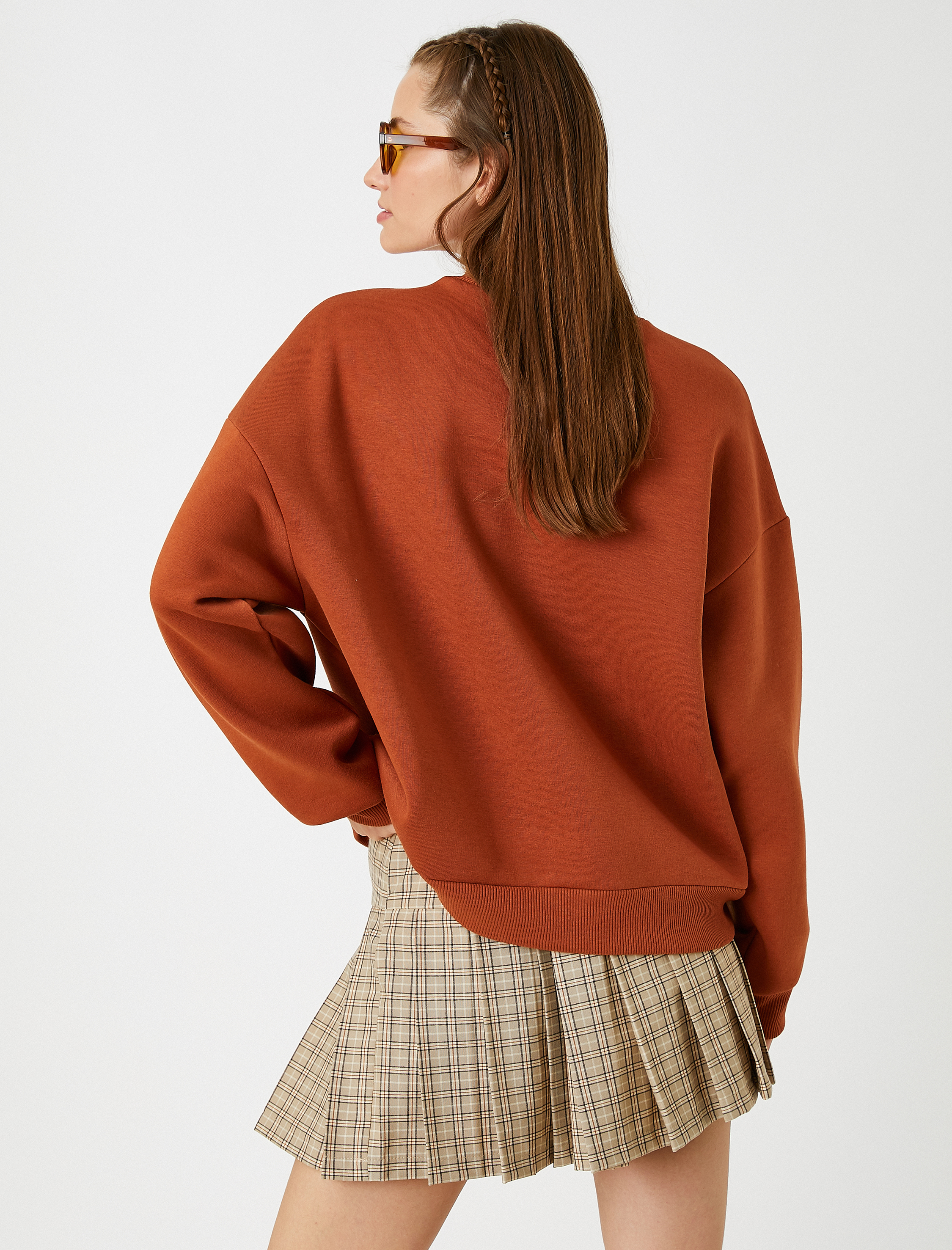   Oversize Basic Sweatshirt Bisiklet Yaka İçi Polarlı