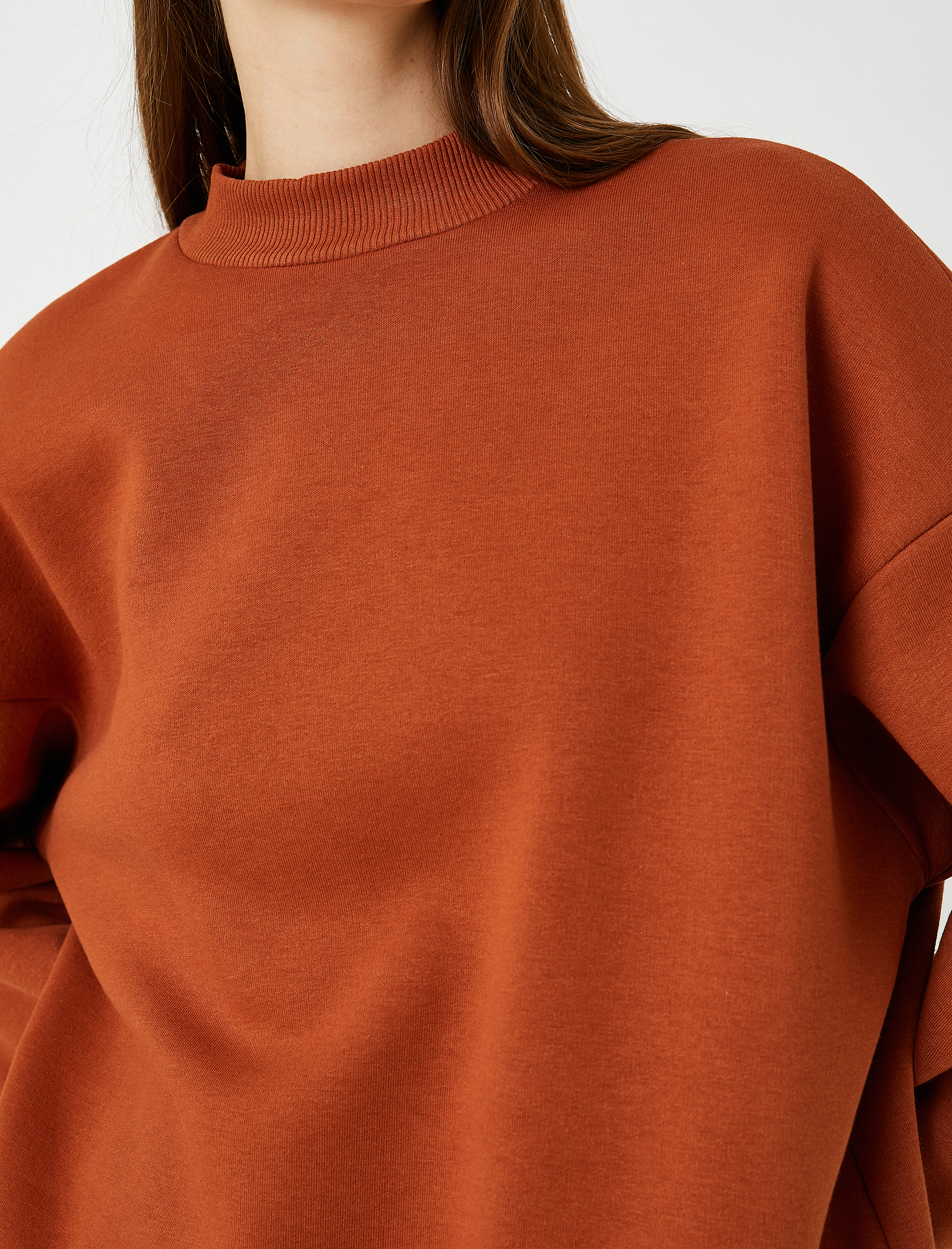   Oversize Basic Sweatshirt Bisiklet Yaka İçi Polarlı