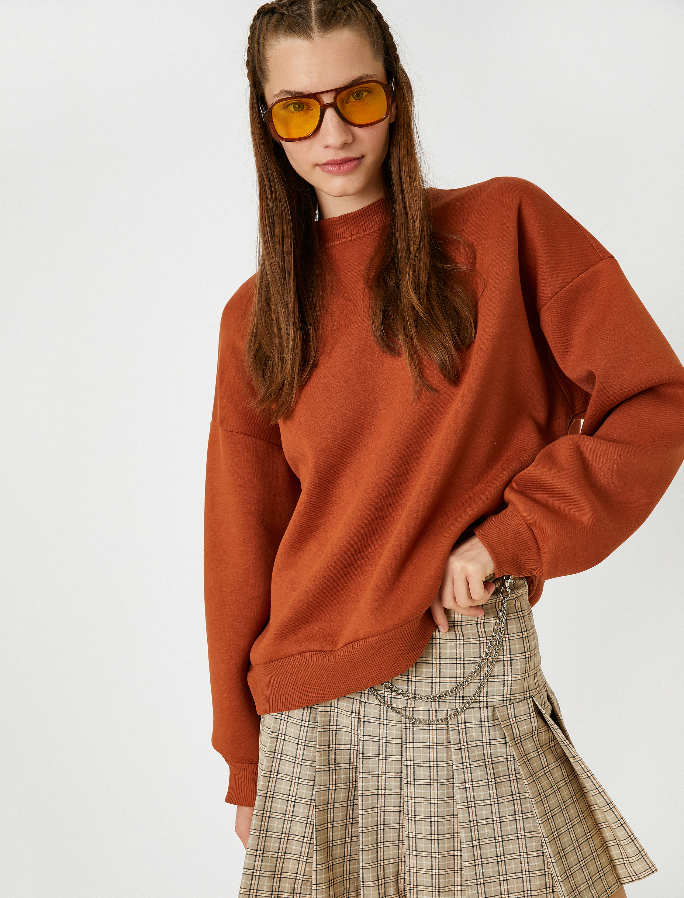   Oversize Basic Sweatshirt Bisiklet Yaka İçi Polarlı