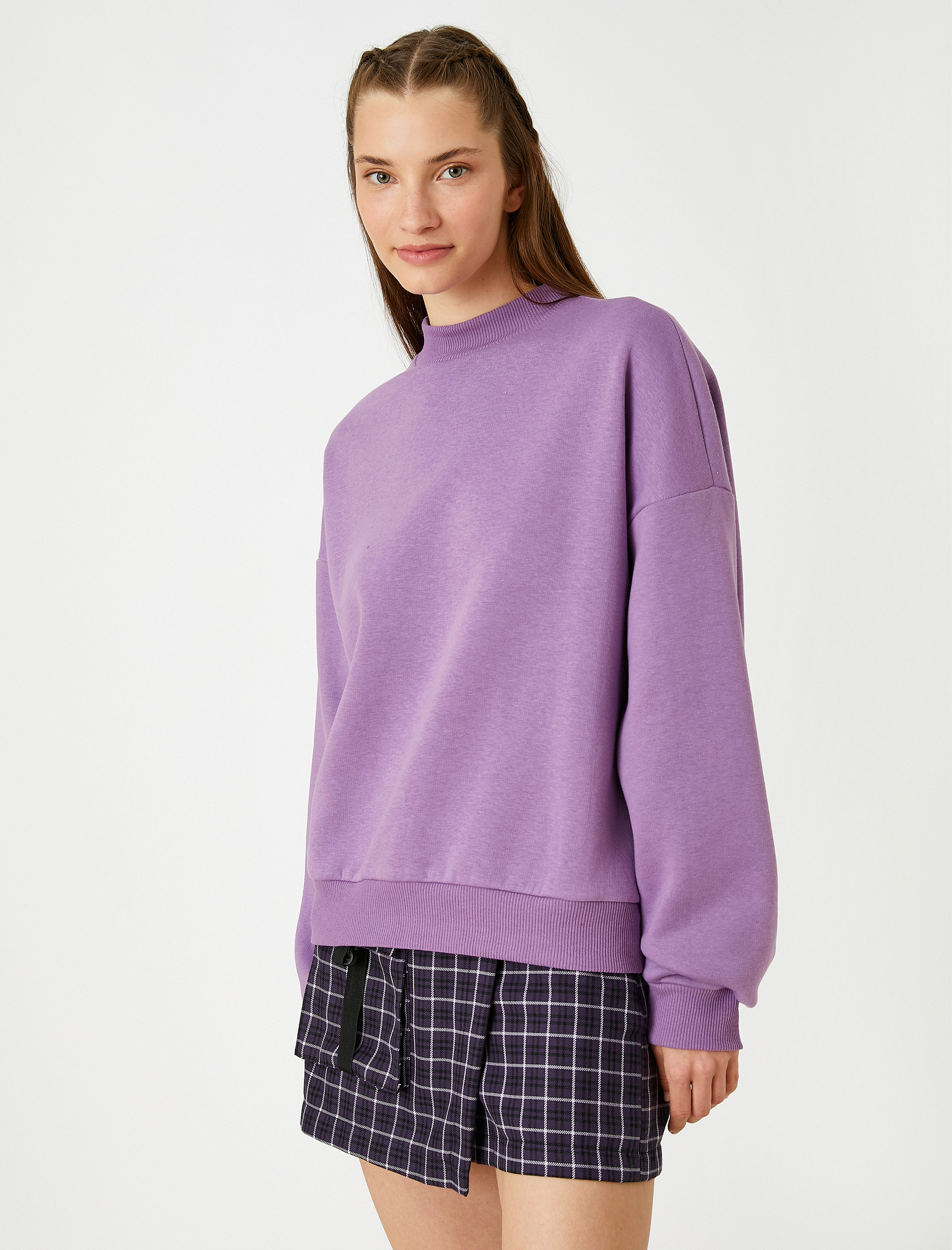   Oversize Basic Sweatshirt Bisiklet Yaka İçi Polarlı