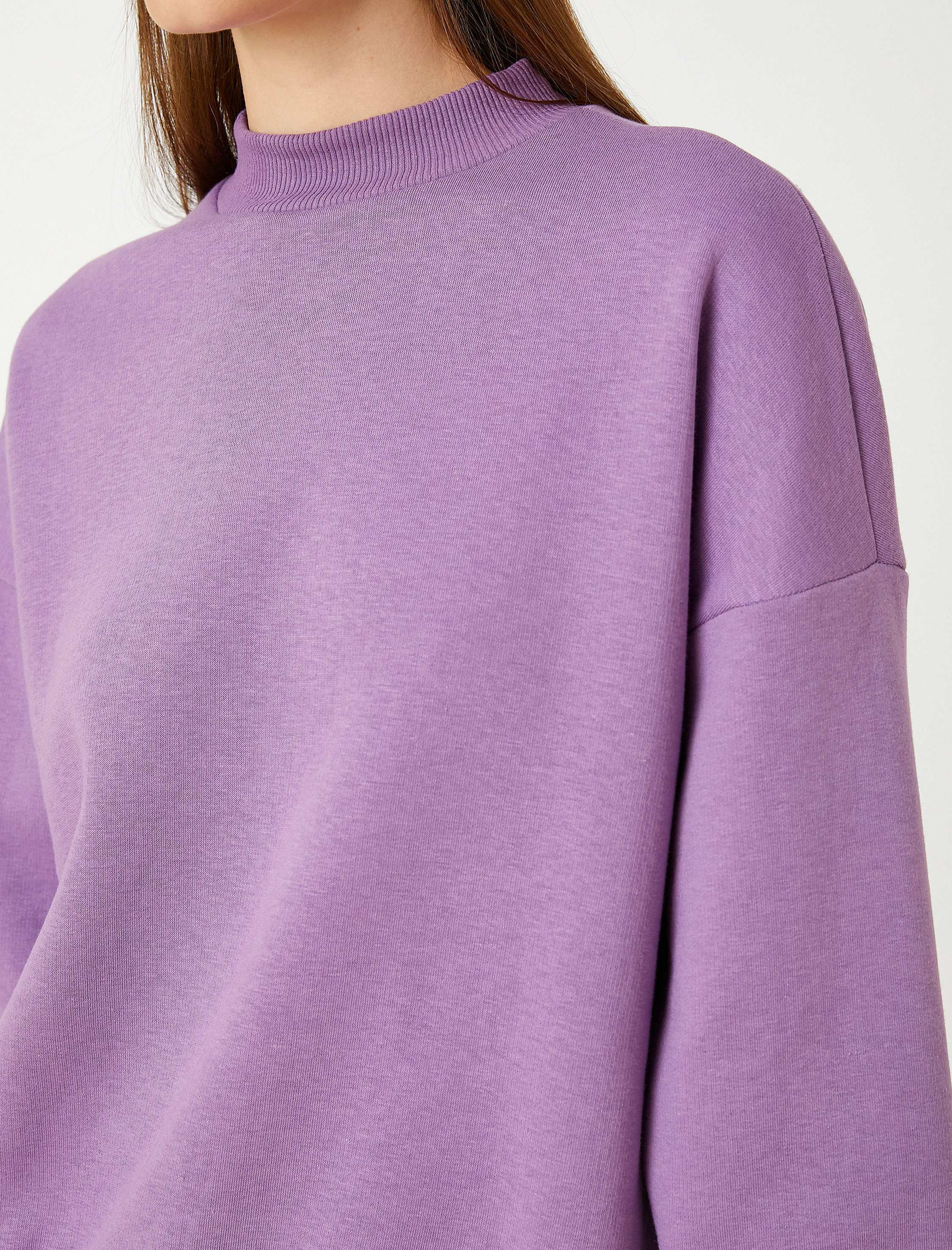   Oversize Basic Sweatshirt Bisiklet Yaka İçi Polarlı