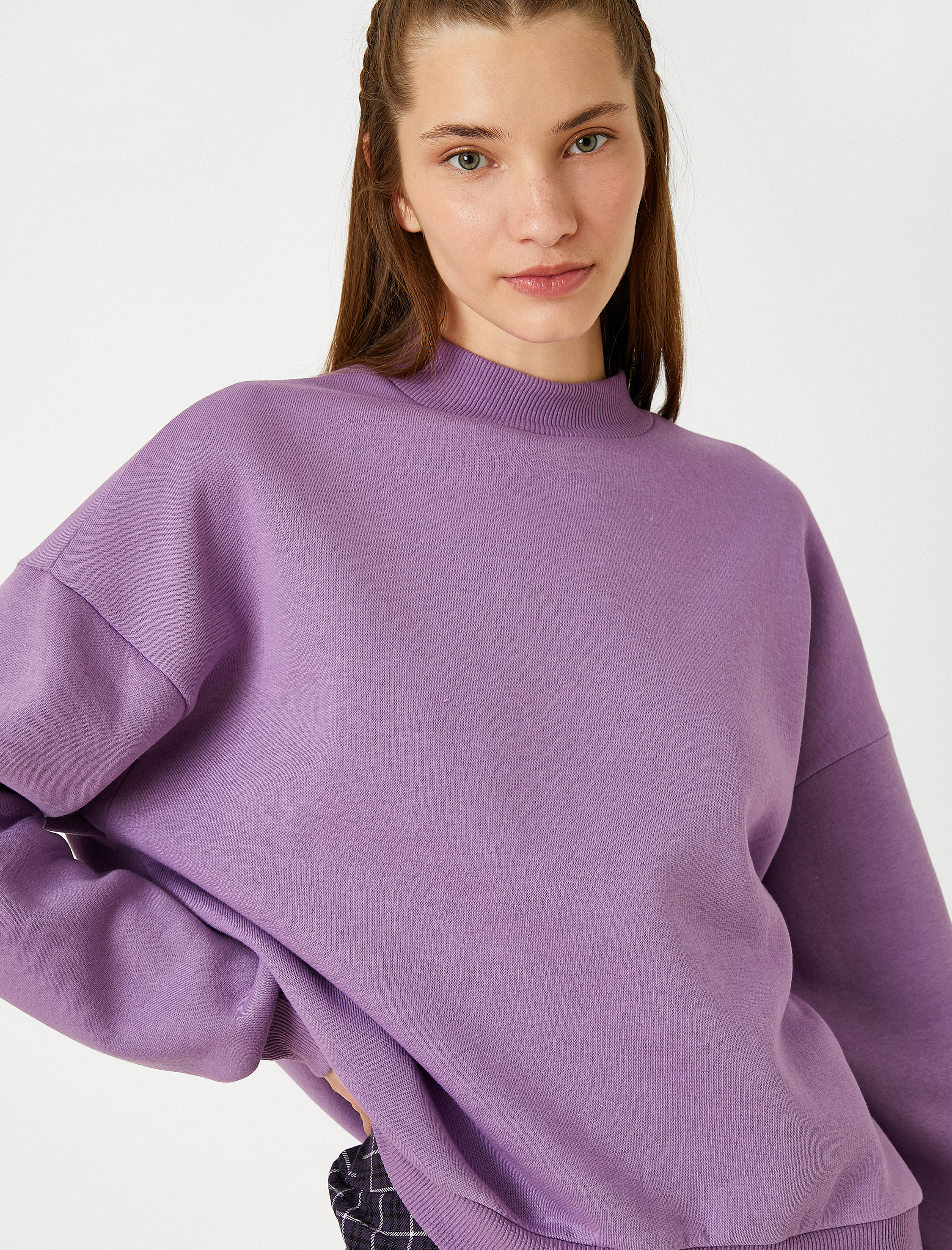   Oversize Basic Sweatshirt Bisiklet Yaka İçi Polarlı