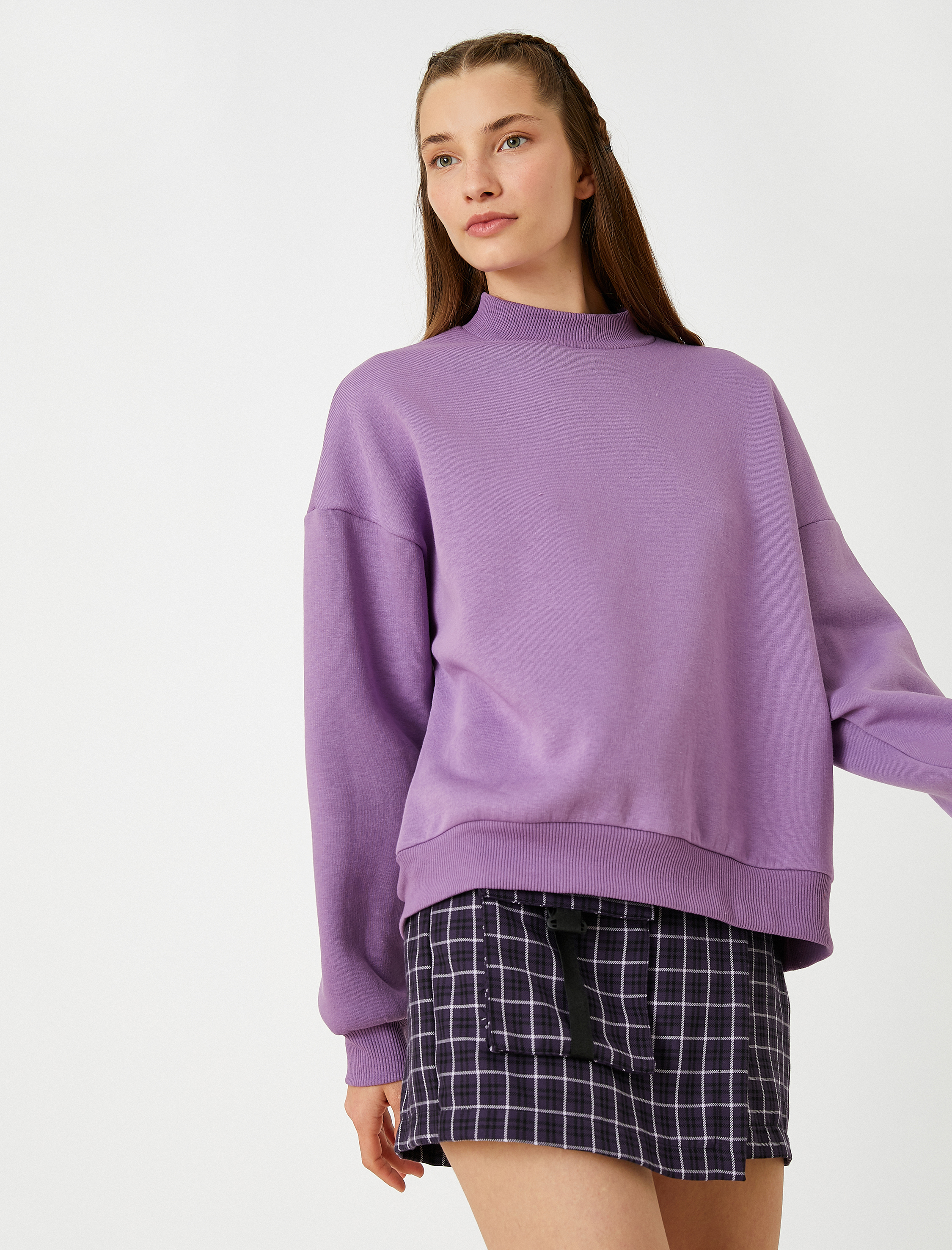   Oversize Basic Sweatshirt Bisiklet Yaka İçi Polarlı