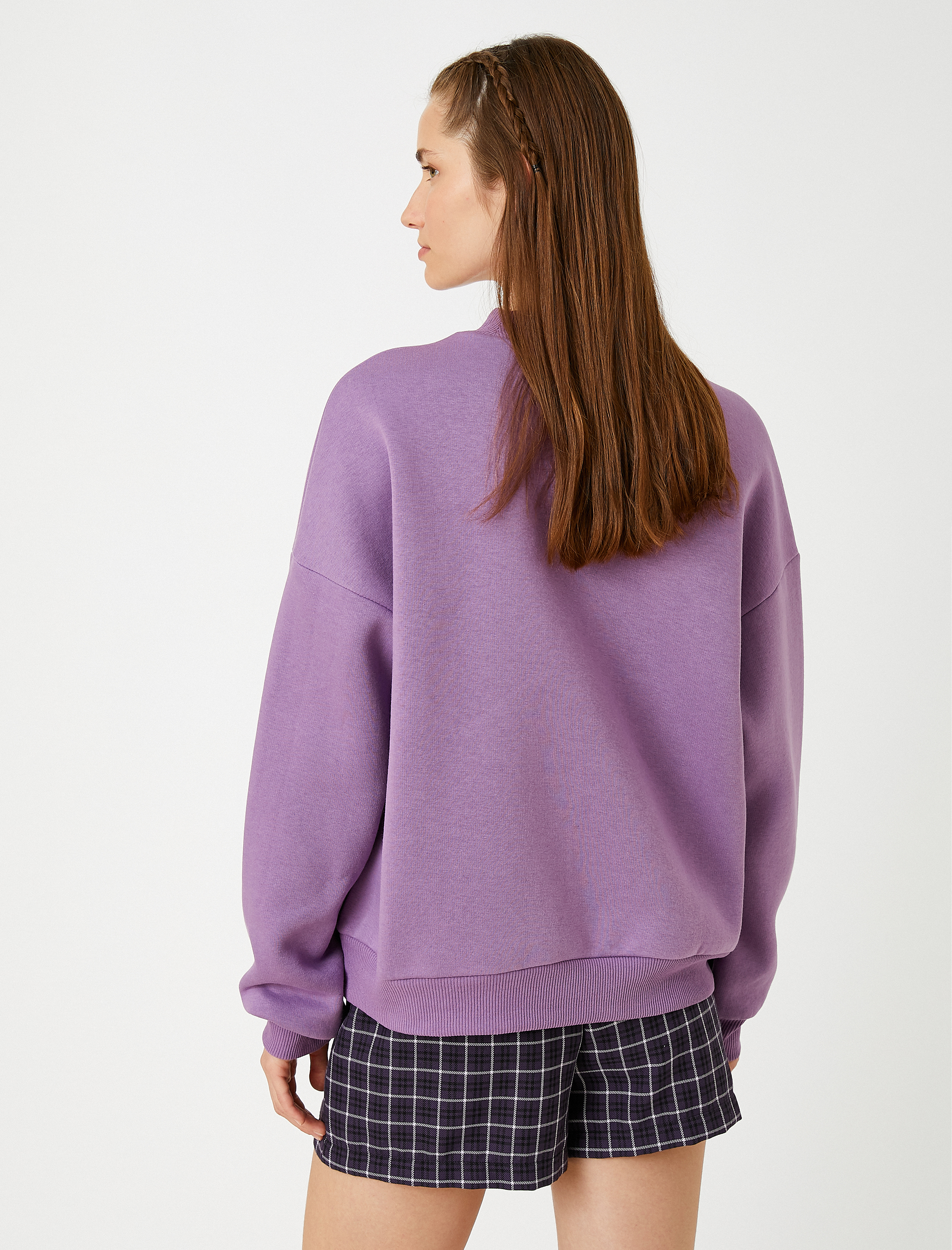   Oversize Basic Sweatshirt Bisiklet Yaka İçi Polarlı