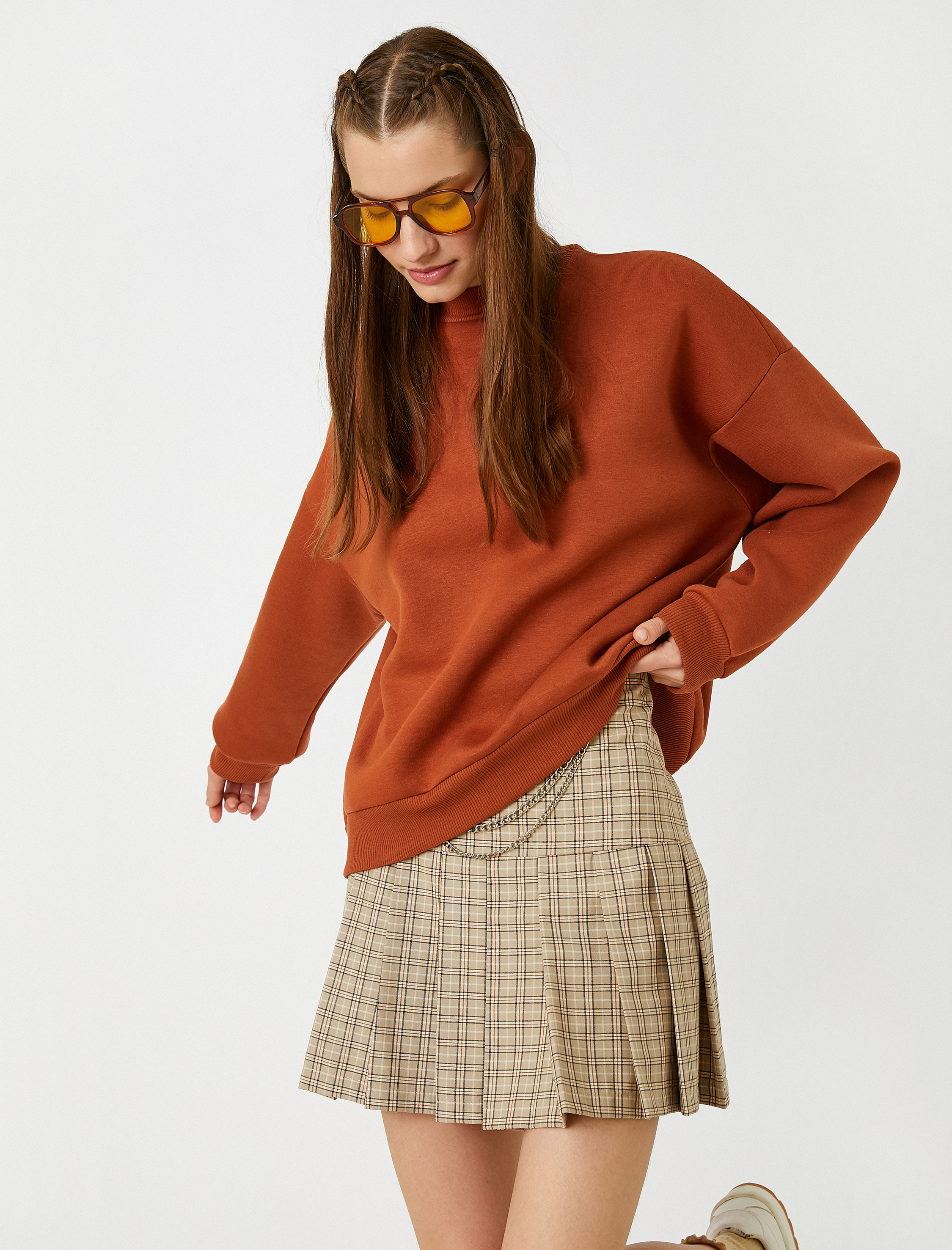   Oversize Basic Sweatshirt Bisiklet Yaka İçi Polarlı
