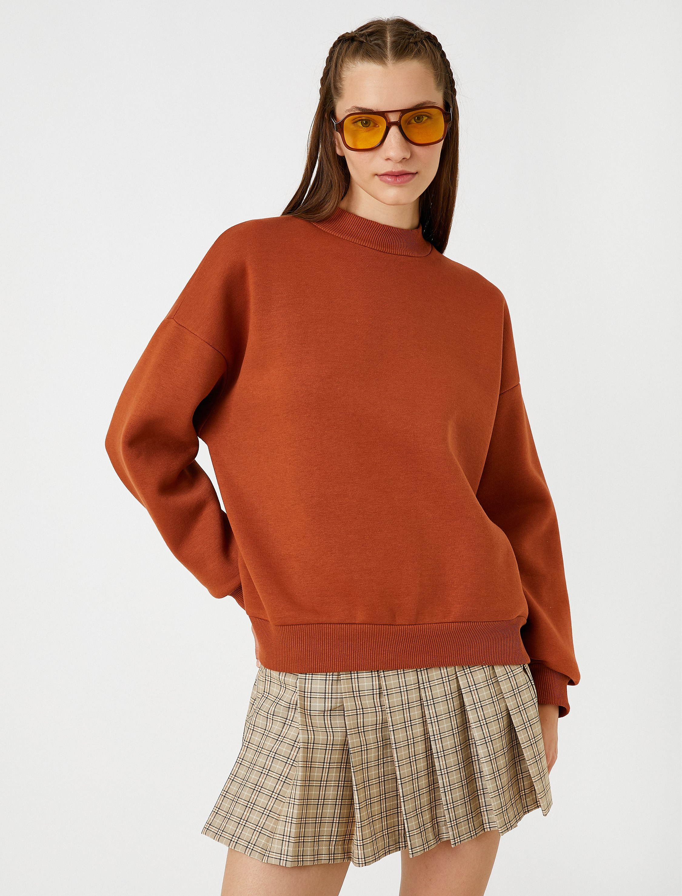   Oversize Basic Sweatshirt Bisiklet Yaka İçi Polarlı