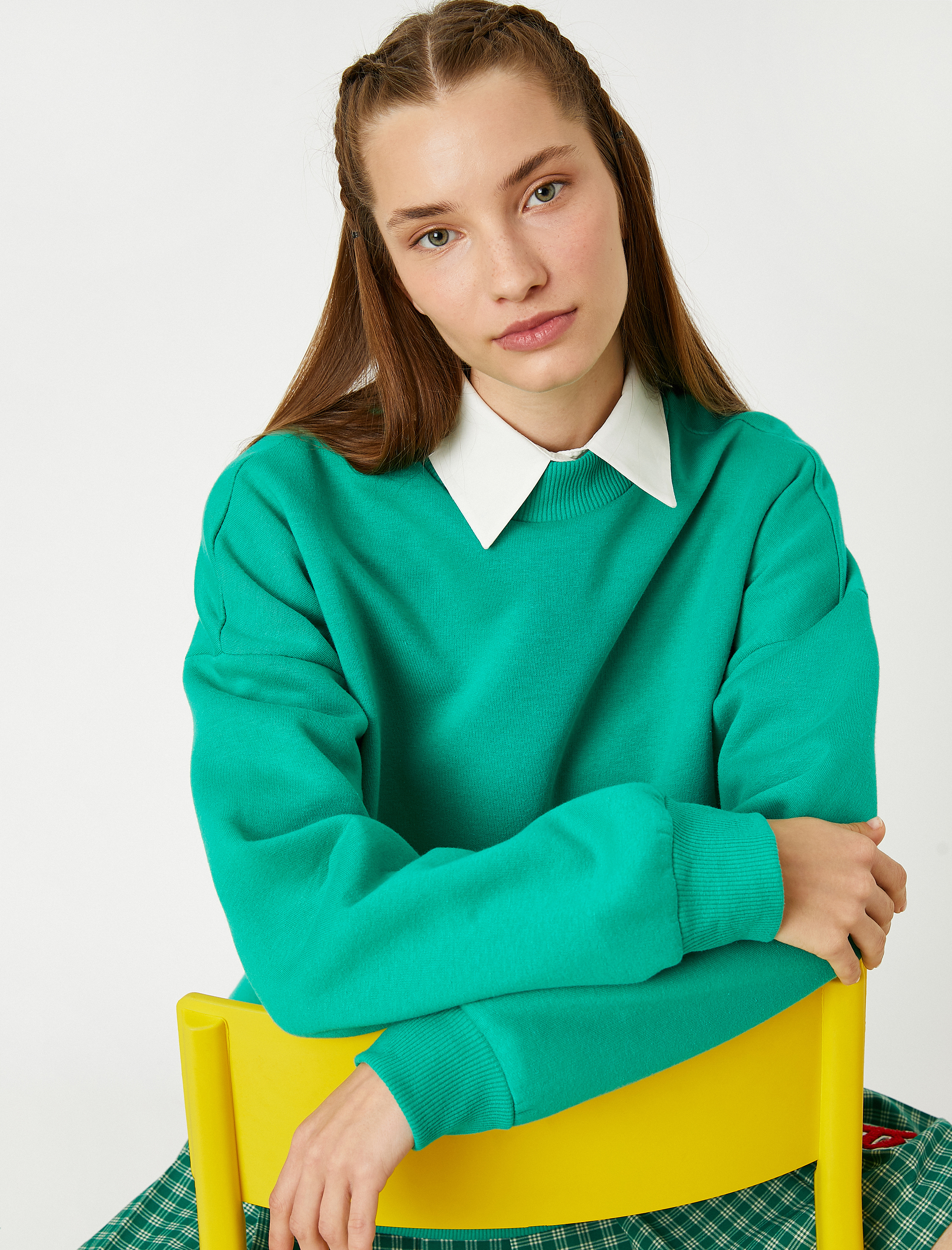   Oversize Basic Sweatshirt Bisiklet Yaka İçi Polarlı