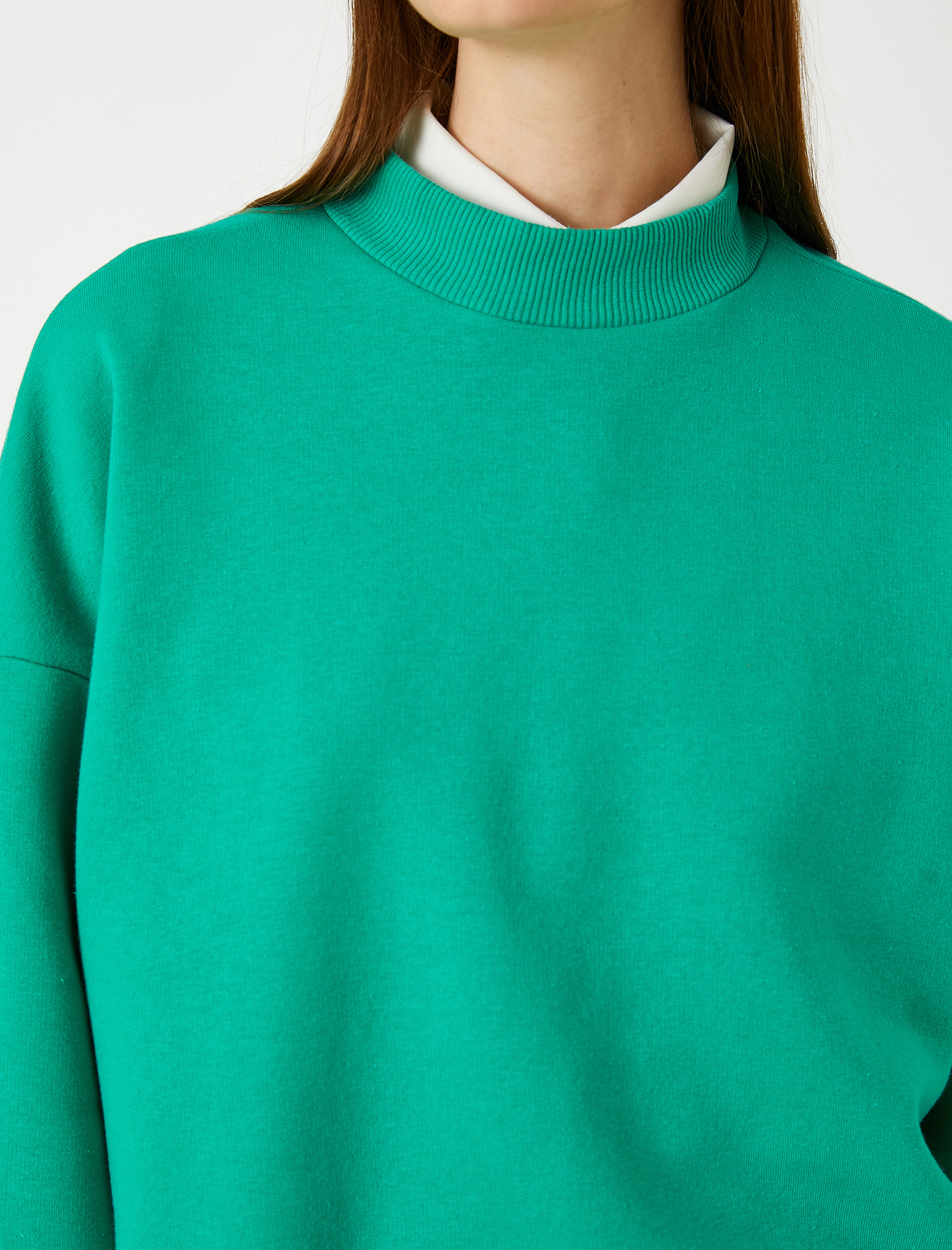  Oversize Basic Sweatshirt Bisiklet Yaka İçi Polarlı