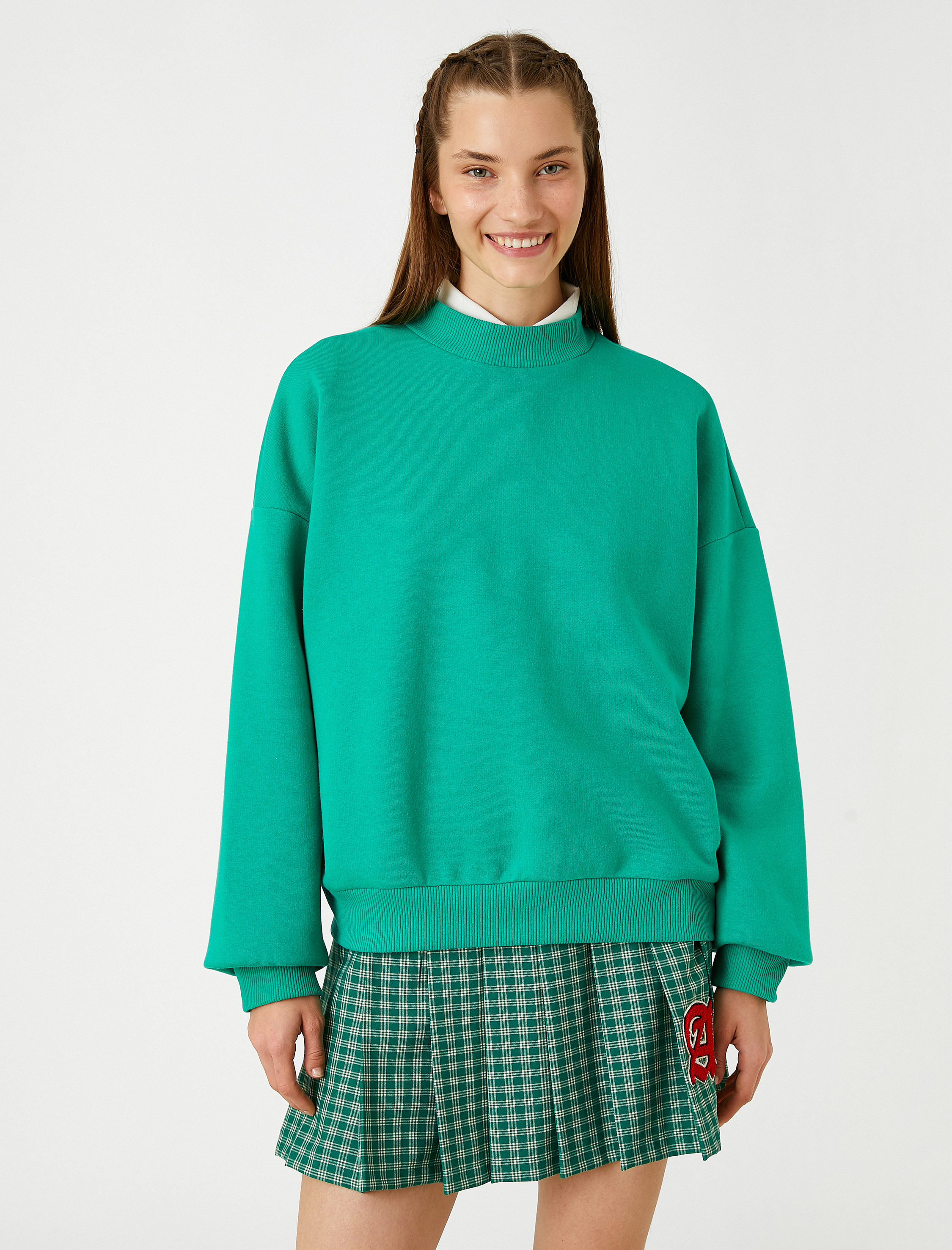  Oversize Basic Sweatshirt Bisiklet Yaka İçi Polarlı