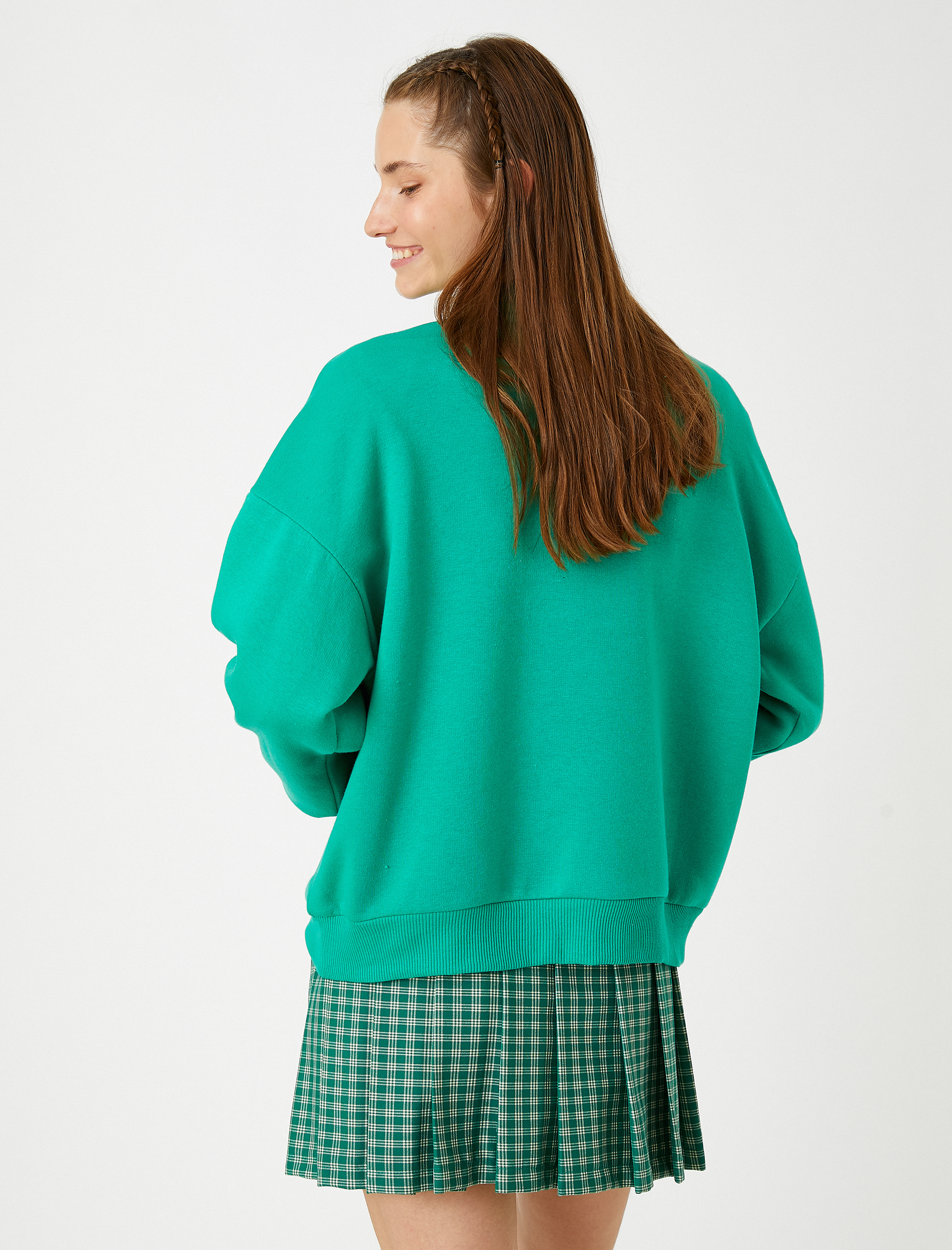   Oversize Basic Sweatshirt Bisiklet Yaka İçi Polarlı