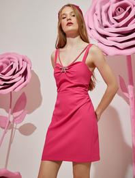 Rachel Araz X Koton -  Fiyonk Detaylı Kalp Yaka Mini Elbise