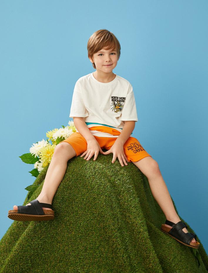 Erkek Çocuk Baskılı Tişört Kısa Kollu Bisiklet Yaka Pamuklu