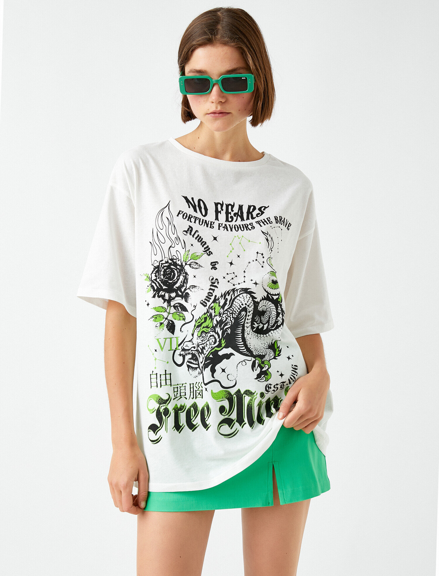   Baskılı Tişört Bisiklet Yaka Kısa Kollu