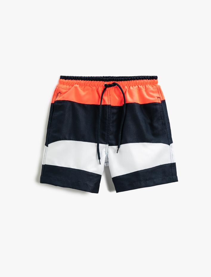 Erkek Çocuk Deniz Şortu Renk Bloklu Cepli
