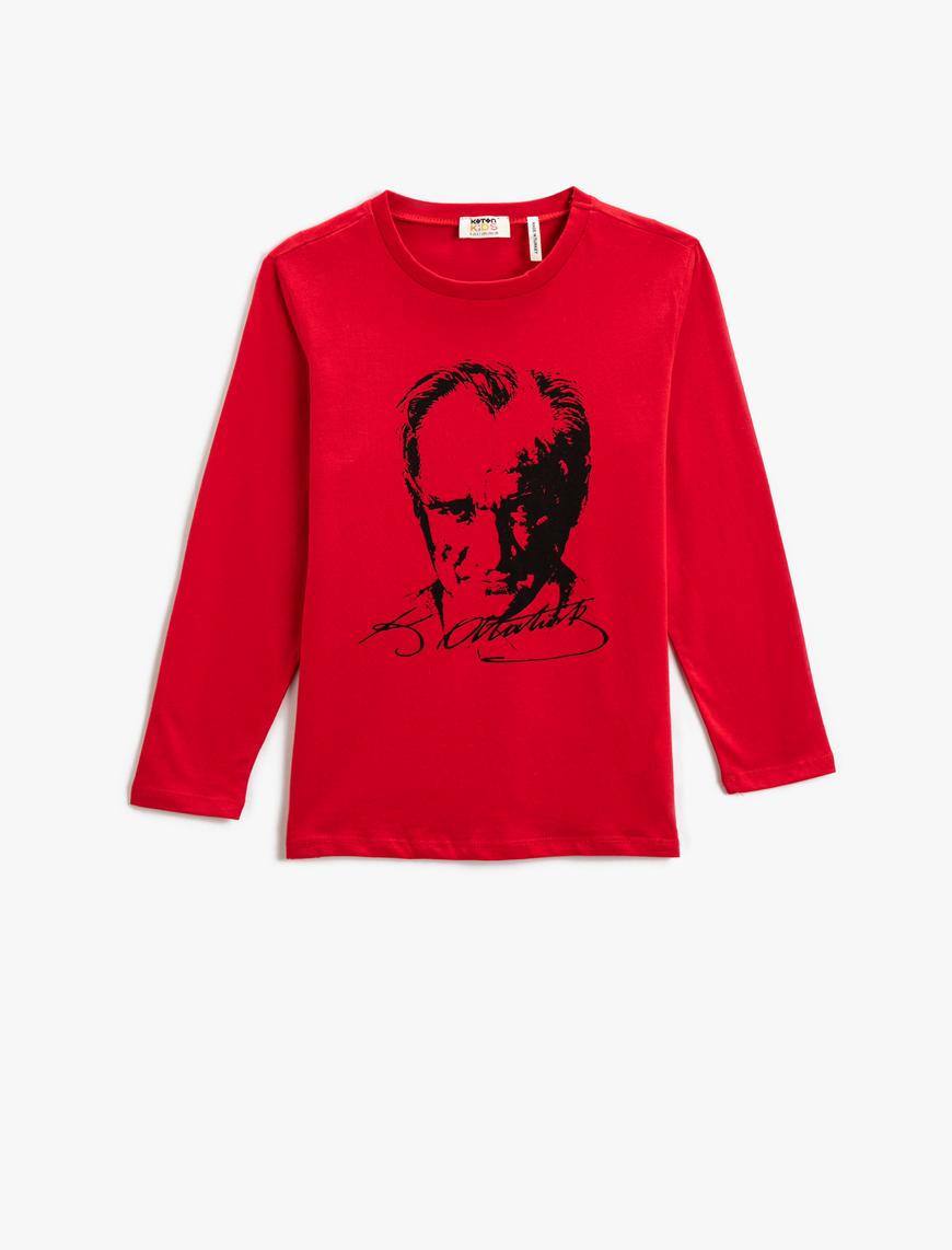 Erkek Çocuk Atatürk Tişörtü Uzun Kollu Pamuklu