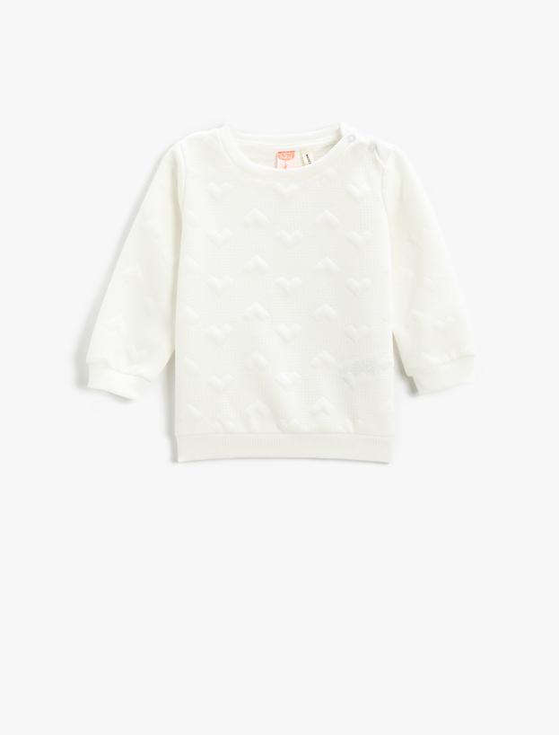 Kız Bebek Basic Dokulu Sweatshirt Bisiklet Yaka Uzun Kollu