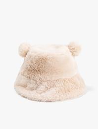 Peluş Bucket Şapka Ponpon Detaylı