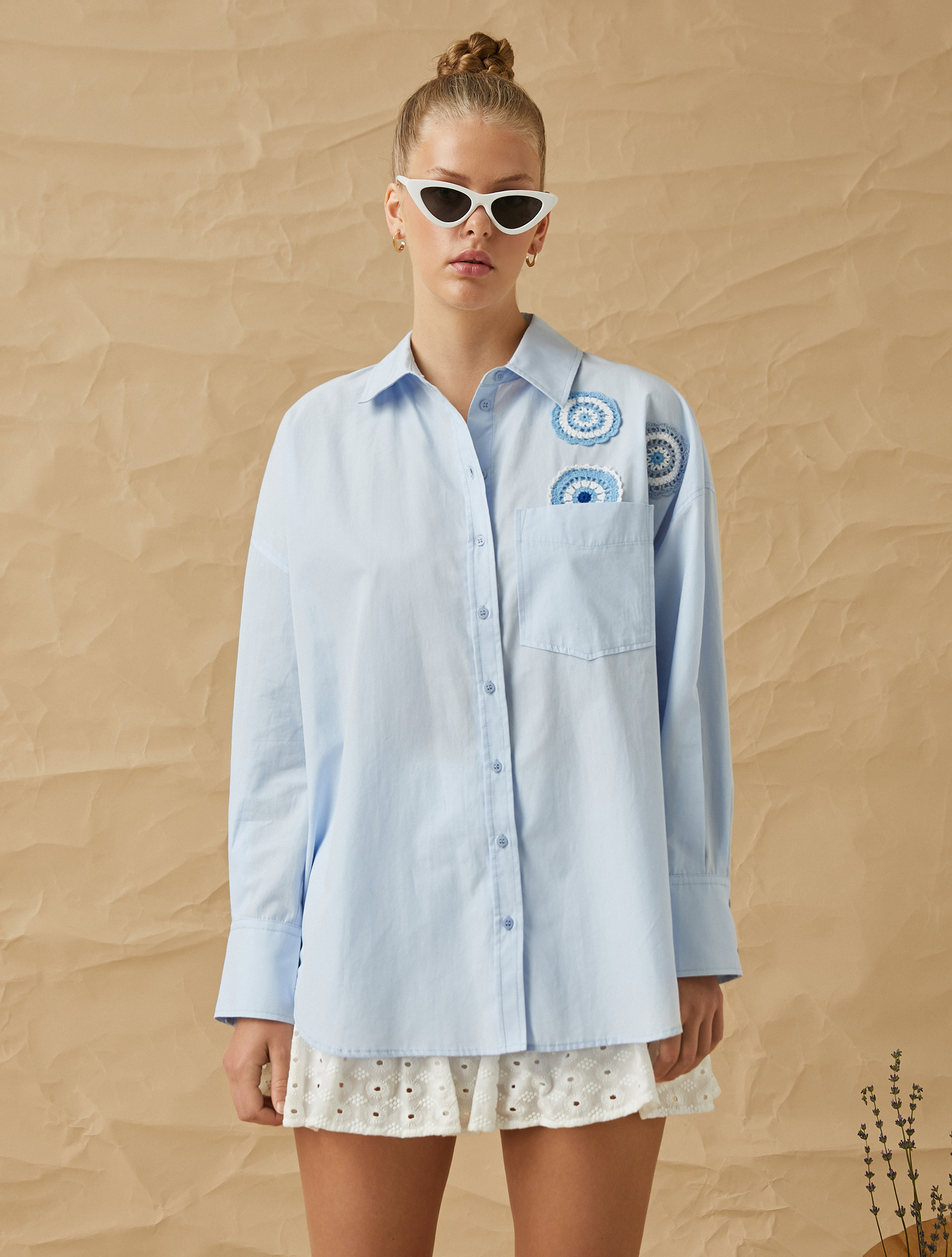   Poplin Oversize Gömlek Kroşe Detaylı