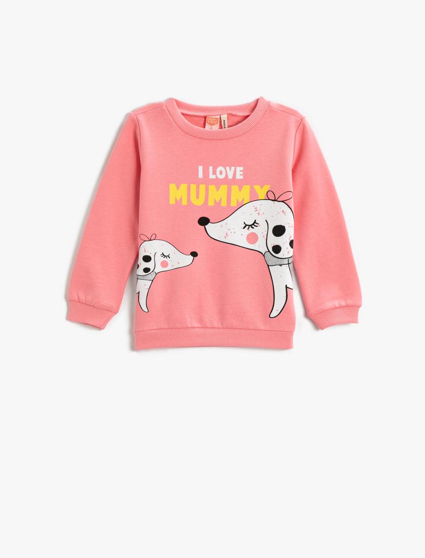  Kız Bebek Köpek Grafik Baskılı Sweatshirt Pamuklu