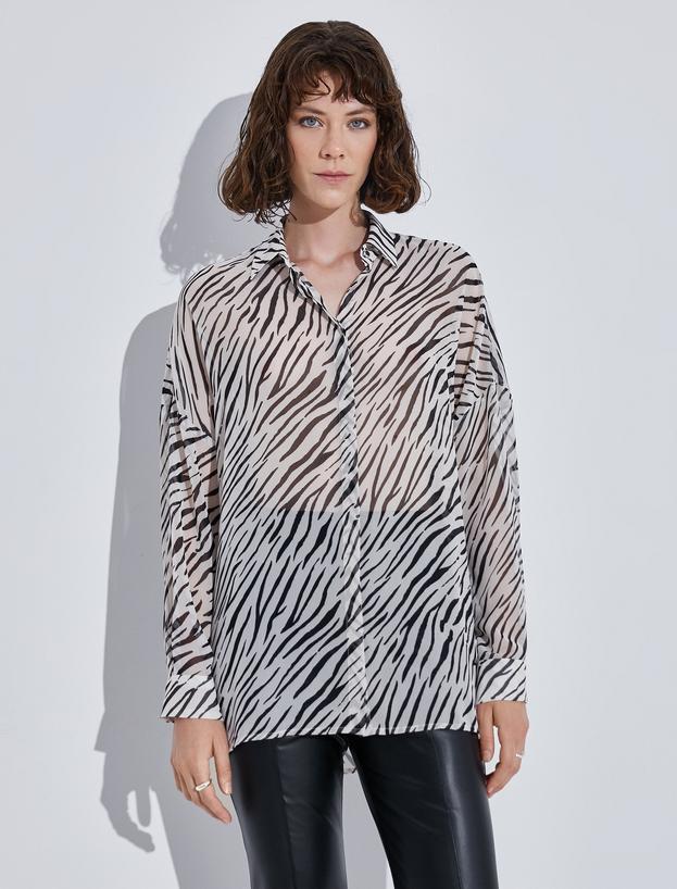   Zebra Desenli Şifon Gömlek Uzun Kollu