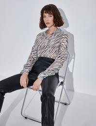 Zebra Desenli Şifon Gömlek Uzun Kollu