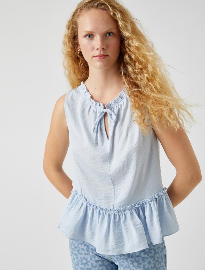  Kolsuz Bluz Bağlama Detaylı Saten Görünümlü