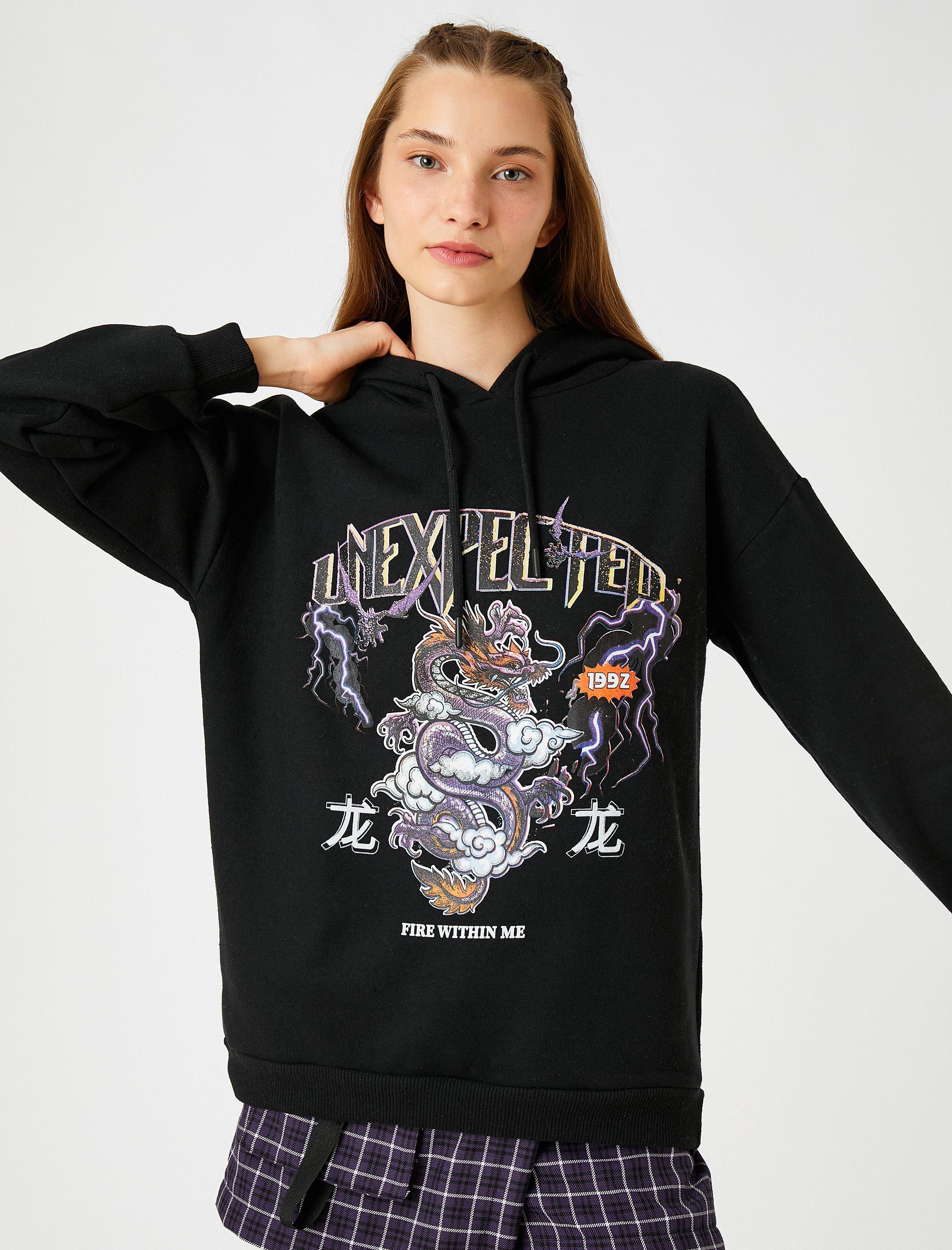   Baskılı Kapüşonlu Sweatshirt İçi Polarlı