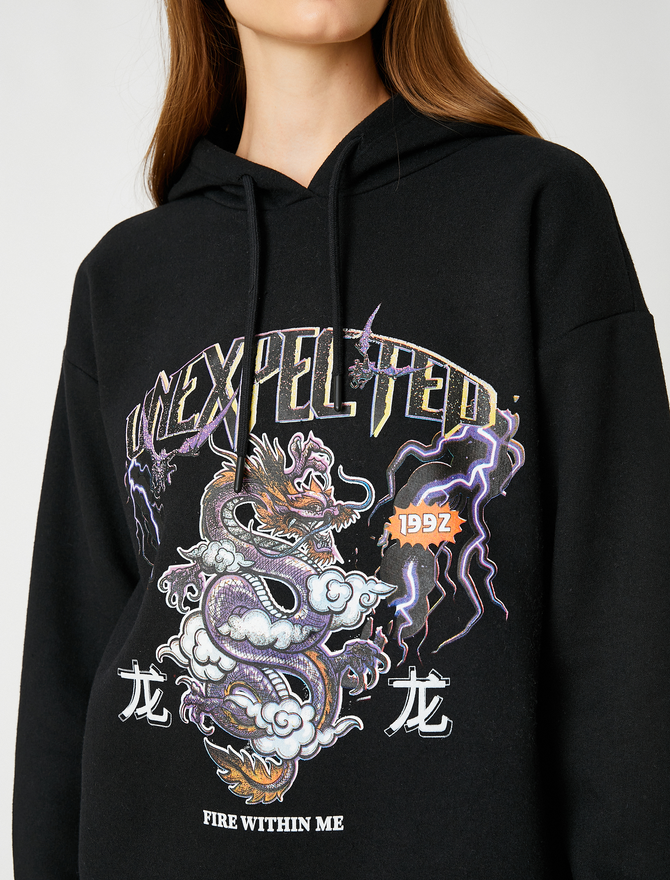   Baskılı Kapüşonlu Sweatshirt İçi Polarlı