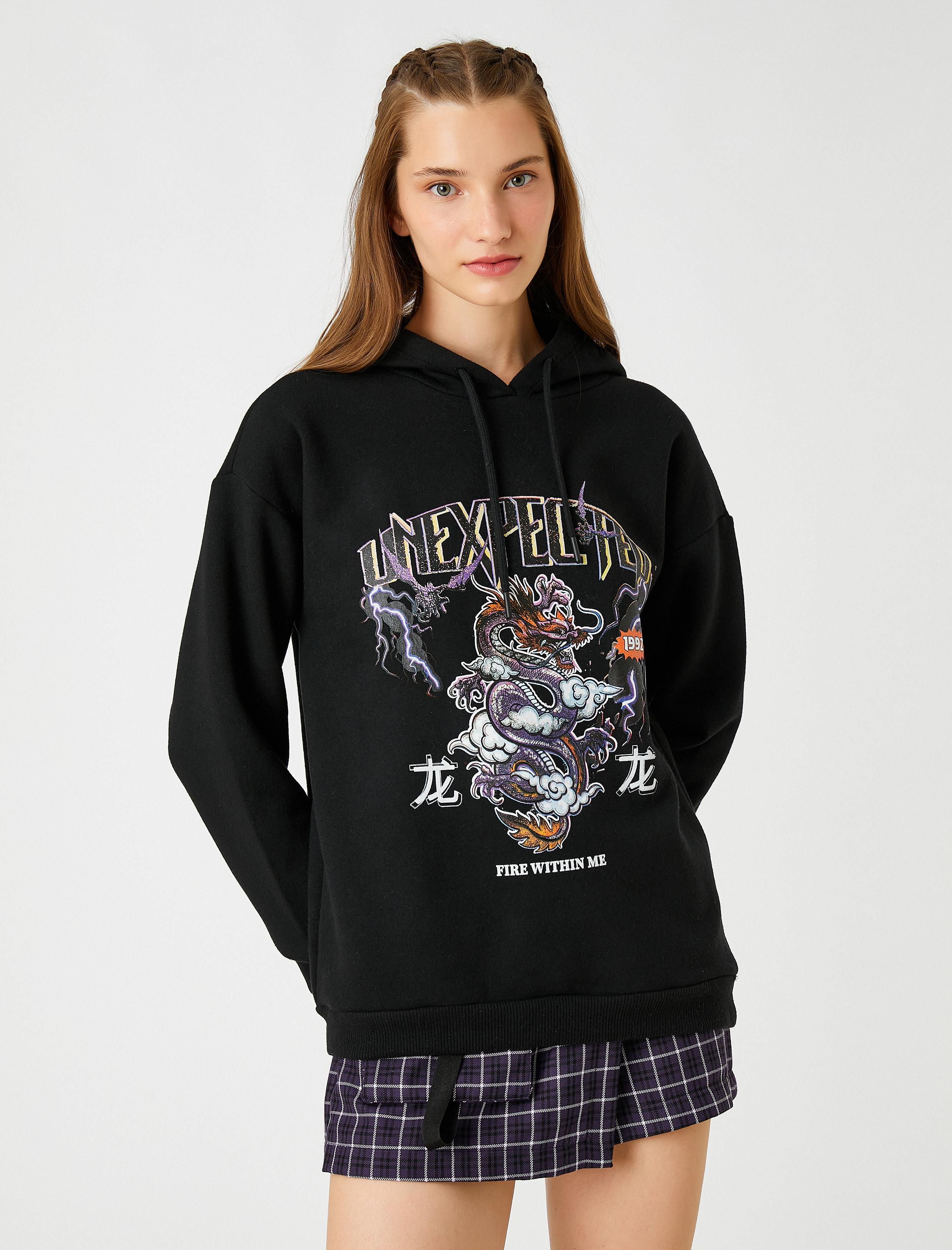   Baskılı Kapüşonlu Sweatshirt İçi Polarlı