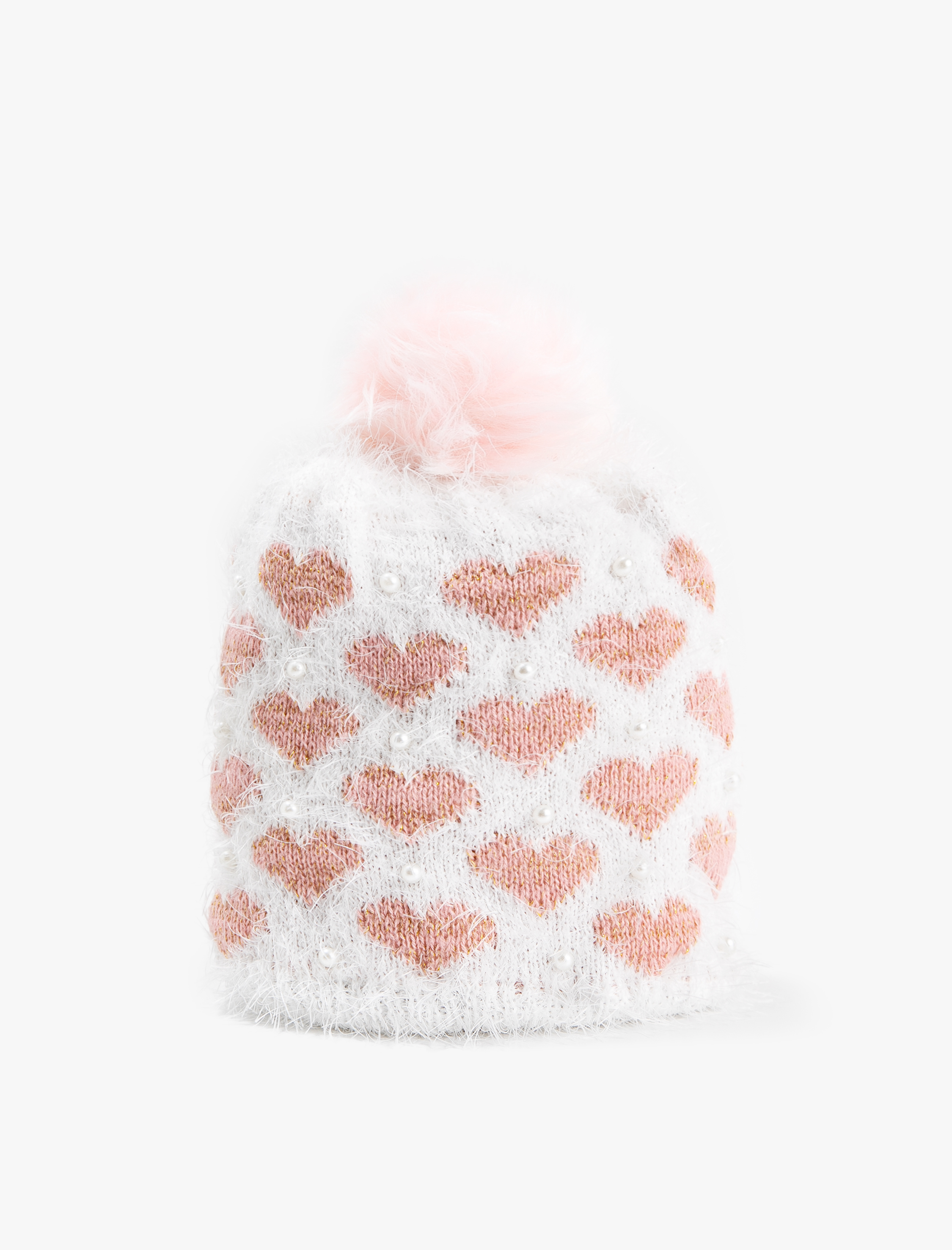  Kız Çocuk Kalpli Peluş Bere