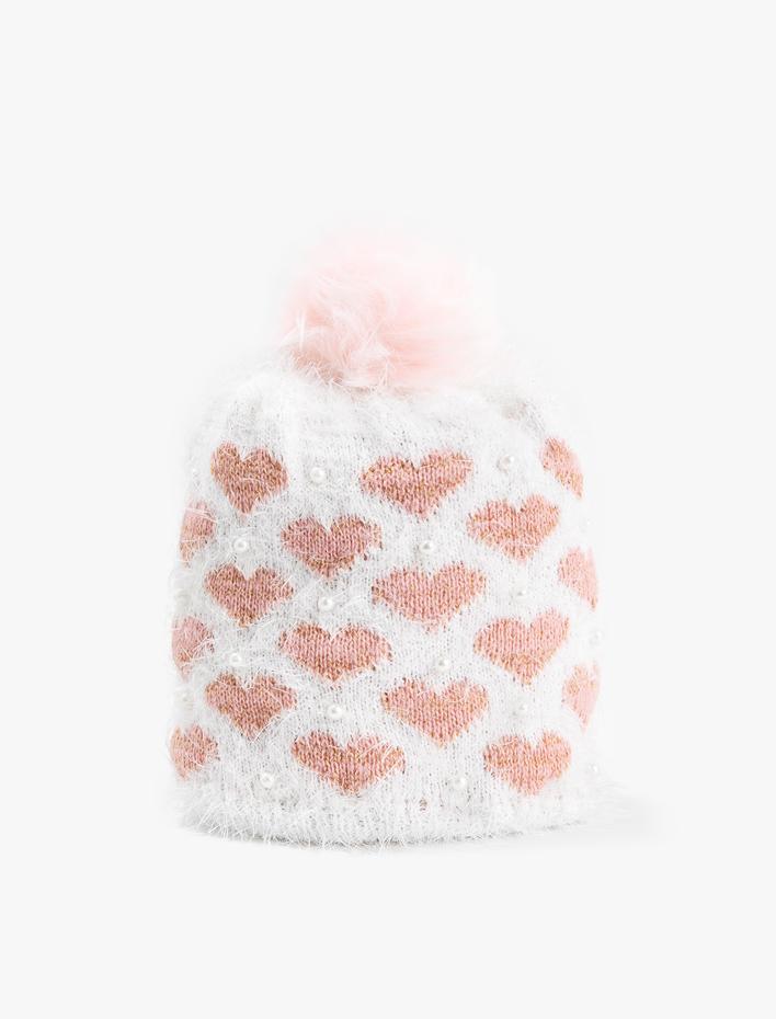 Kız Çocuk Kalpli Peluş Bere