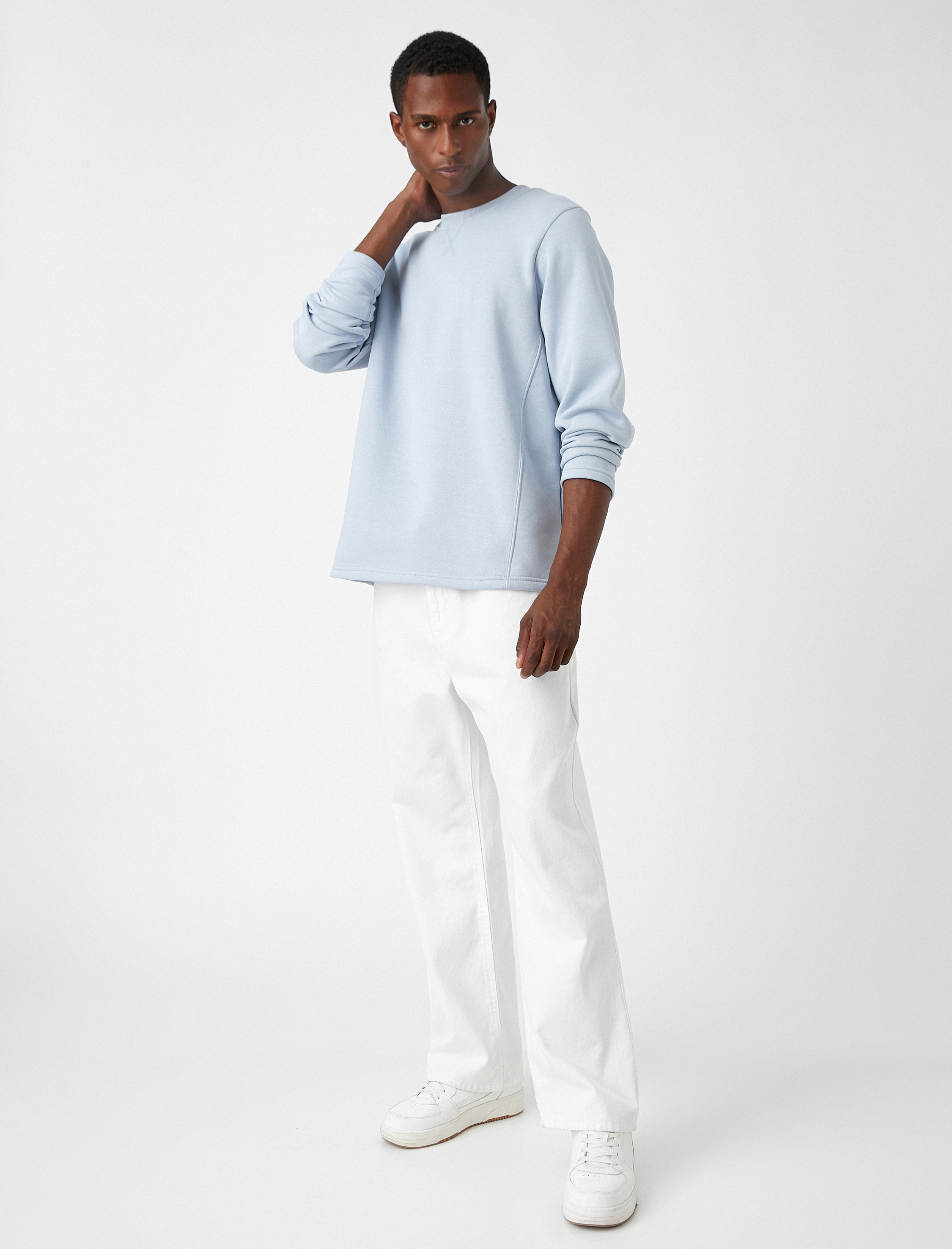 Basic Sweatshirt Şardonlu Bisiklet Yaka