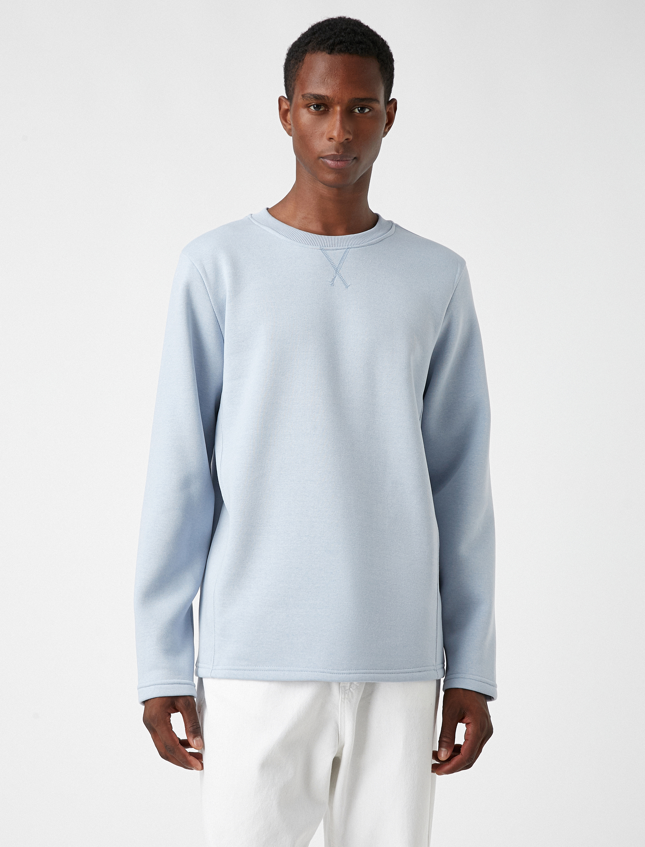 Basic Sweatshirt Şardonlu Bisiklet Yaka