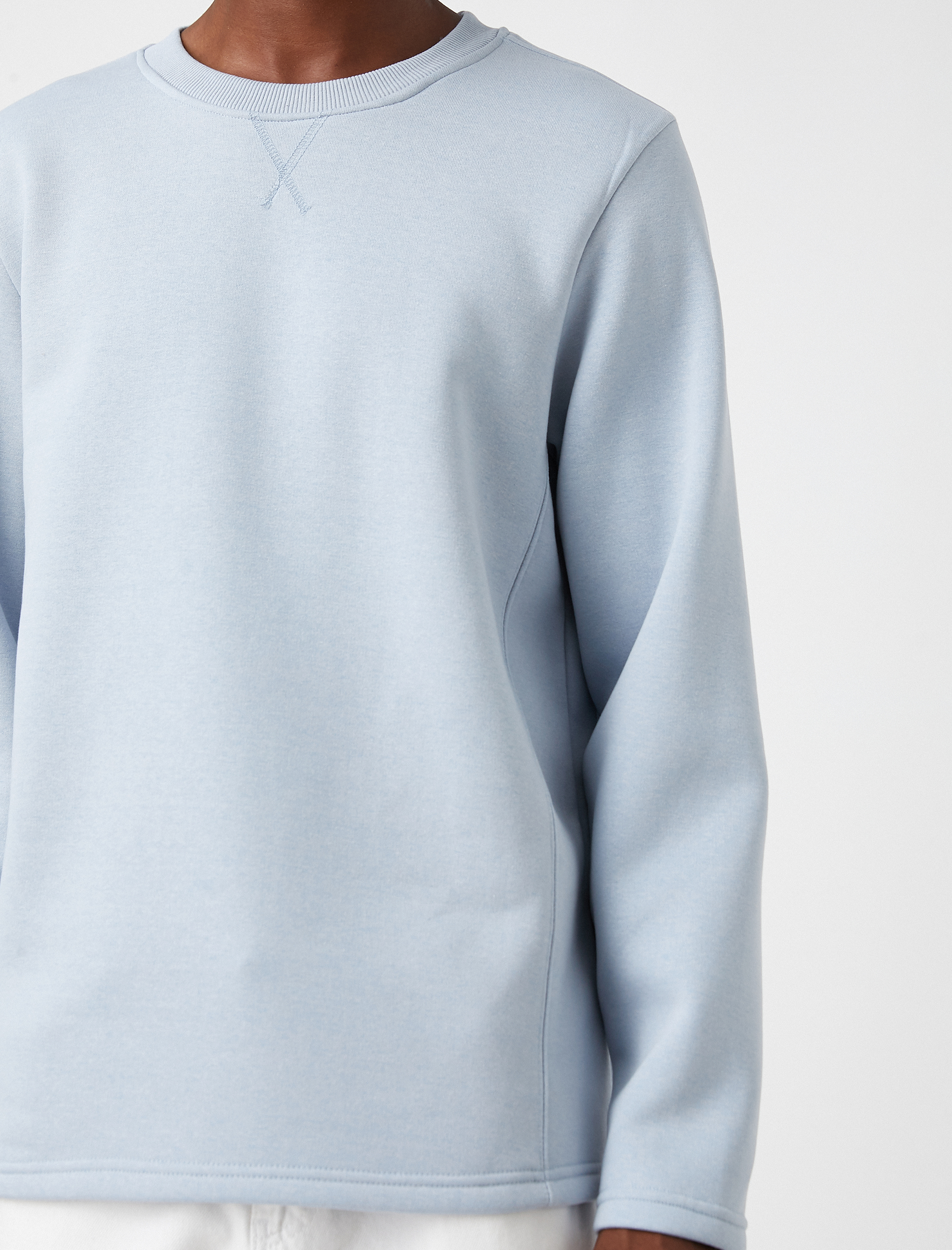 Basic Sweatshirt Şardonlu Bisiklet Yaka