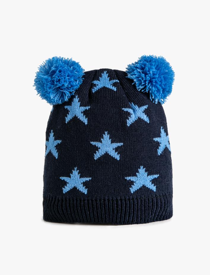 Erkek Bebek Ponponlu Örgü Bere