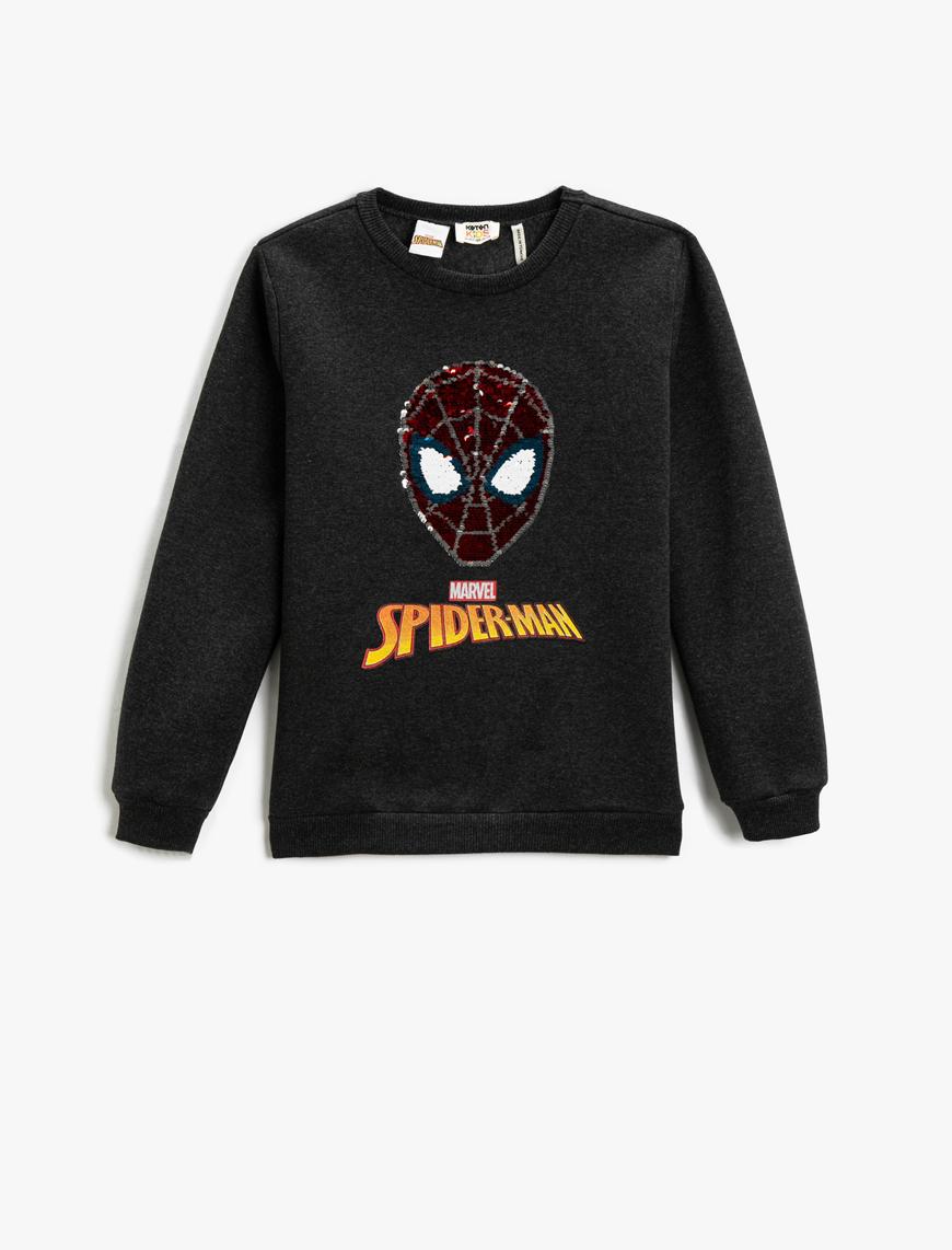  Erkek Çocuk Spider-Man Baskılı Sweatshirt Lisanslı Pul Payet İşlemeli