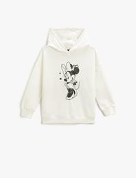 Minnie Mouse Baskılı Köpüşonlu Sweatshirt Lisanslı Pamuklu
