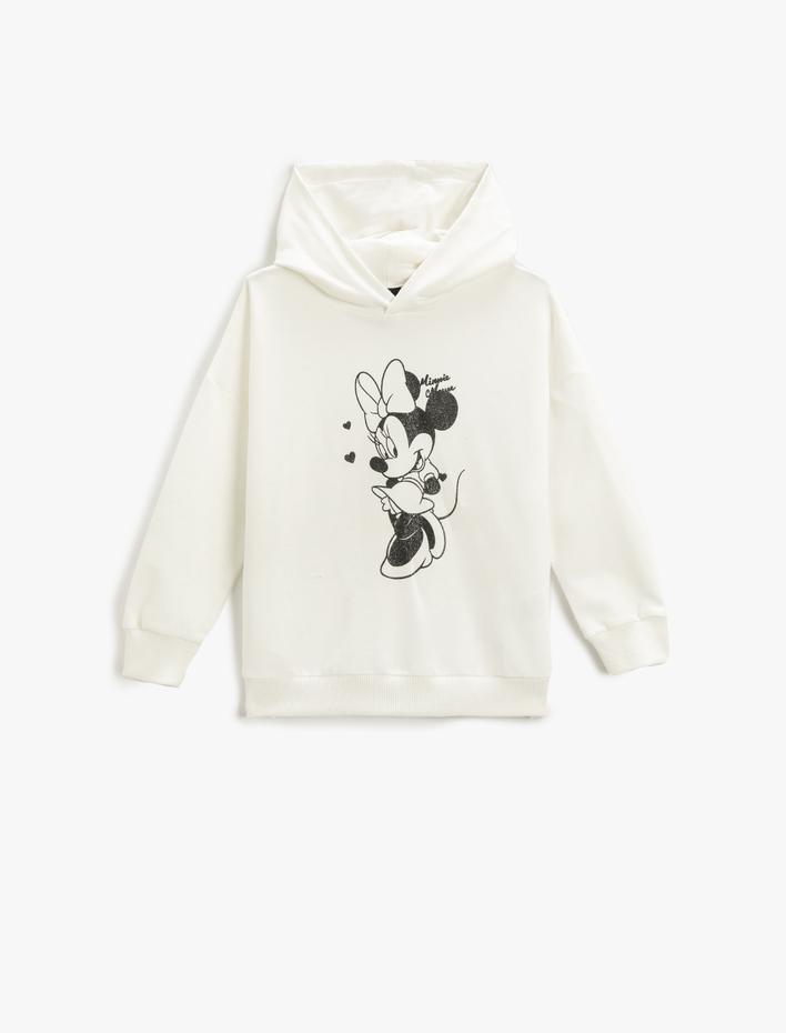 Kız Çocuk Minnie Mouse Baskılı Köpüşonlu Sweatshirt Lisanslı Pamuklu