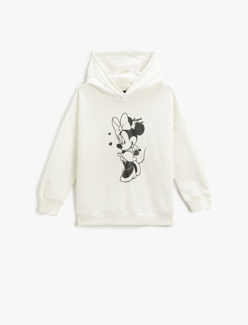  Kız Çocuk Minnie Mouse Baskılı Köpüşonlu Sweatshirt Lisanslı Pamuklu
