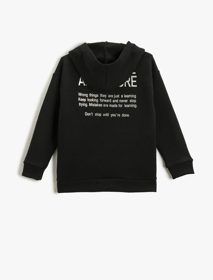 Erkek Çocuk Cep Detaylı Baskılı Kapüşonlu Sweatshirt