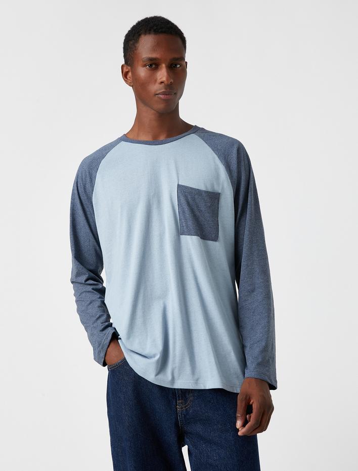  Uzun Kollu Tişört Bisiklet Yaka Cep Detaylı