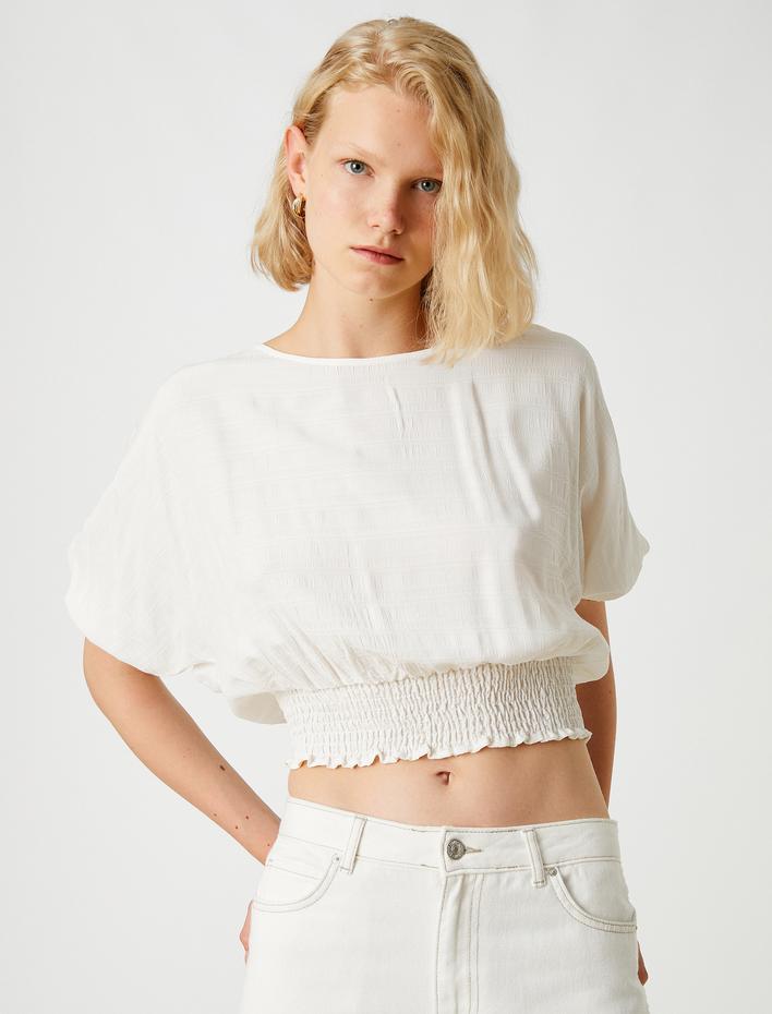  Crop Bluz Beli Lastikli