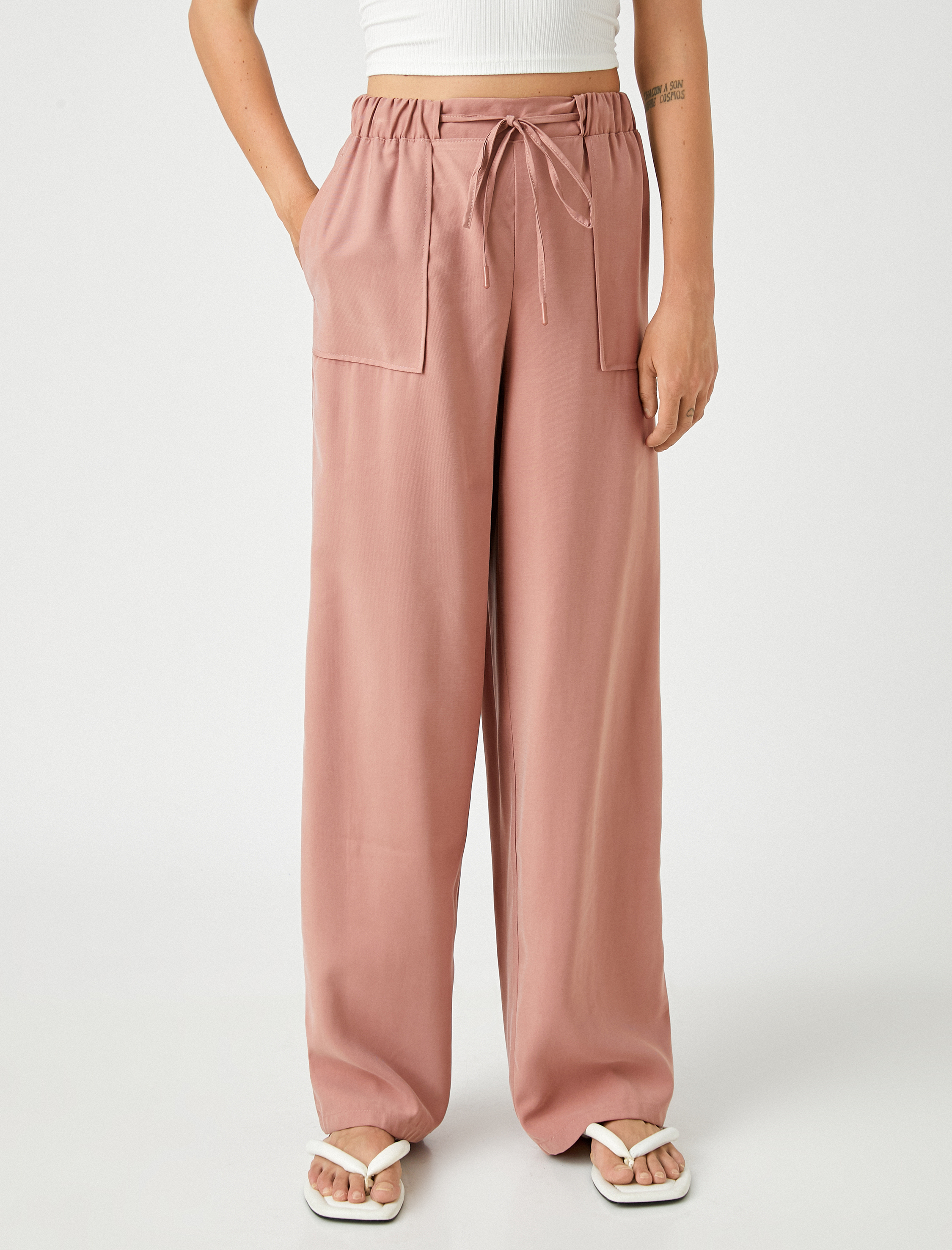   İpek Görünümlü Pantolon Cepli Rahat Kesim