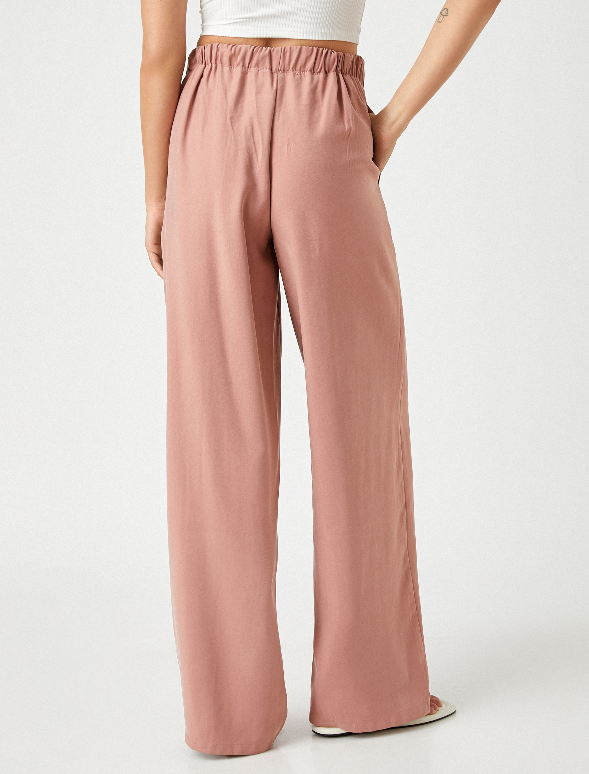   İpek Görünümlü Pantolon Cepli Rahat Kesim