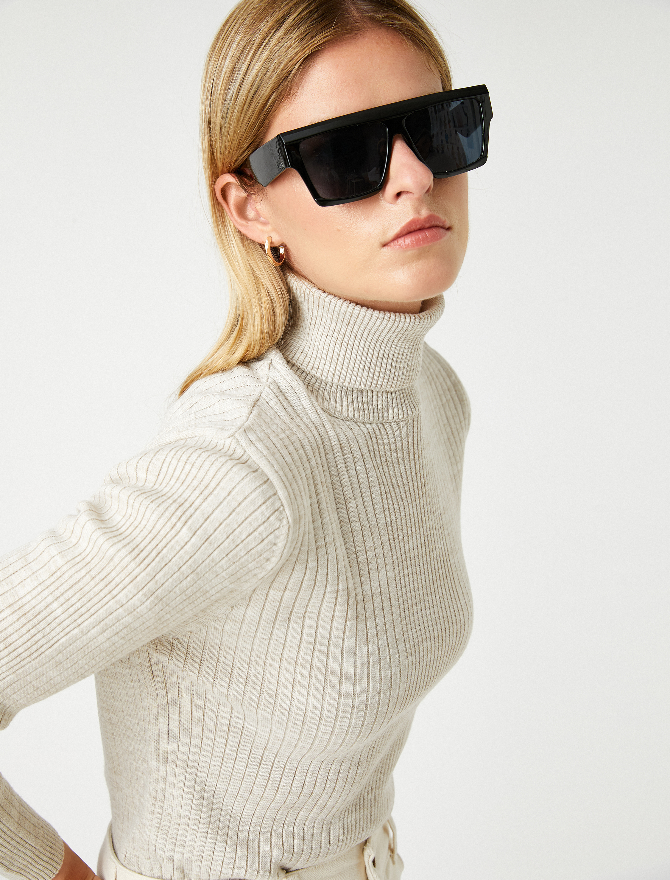   Boğazlı Triko Kazak Uzun Kollu Kaşmir Dokulu