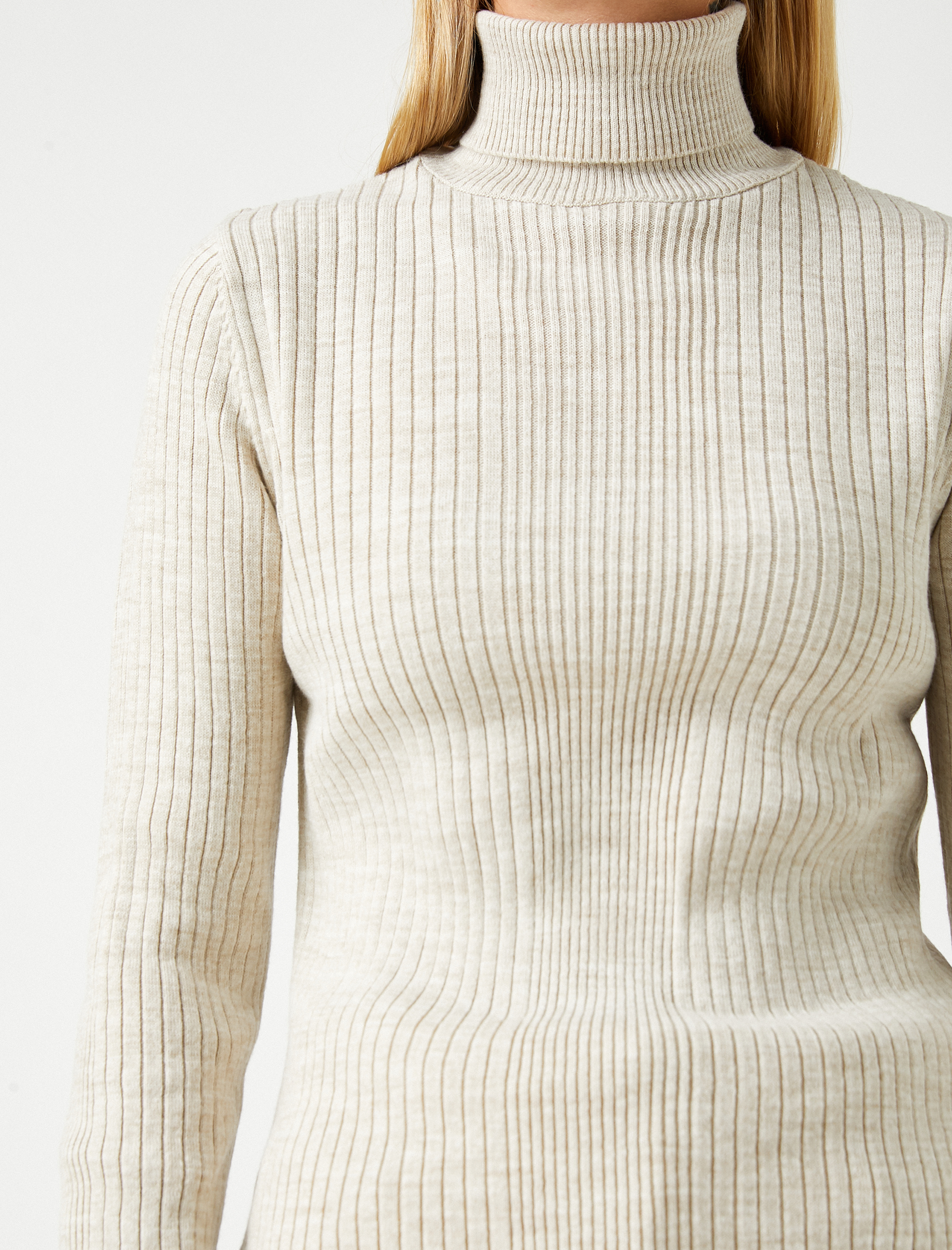   Boğazlı Triko Kazak Uzun Kollu Kaşmir Dokulu