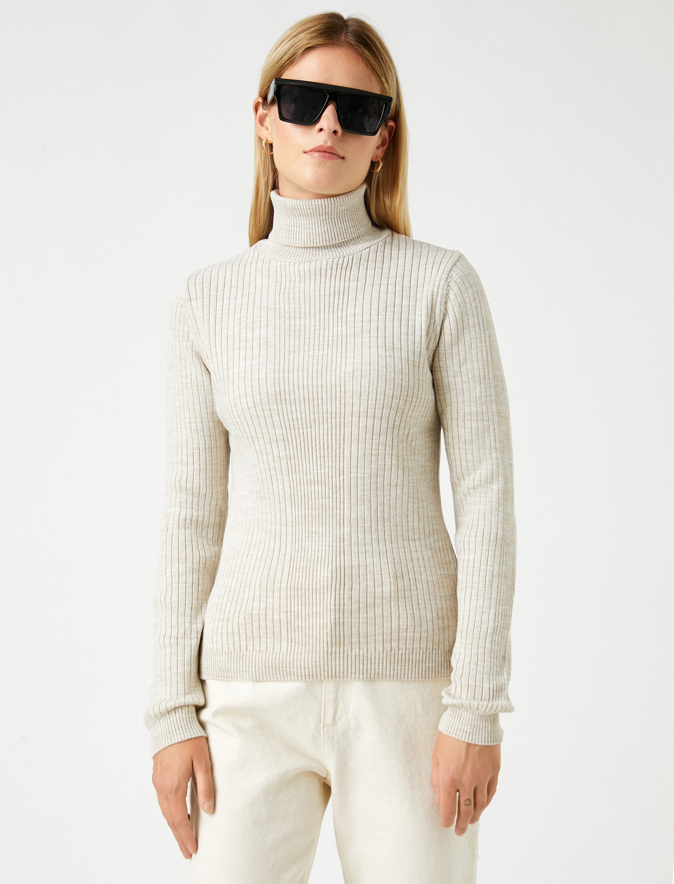   Boğazlı Triko Kazak Uzun Kollu Kaşmir Dokulu