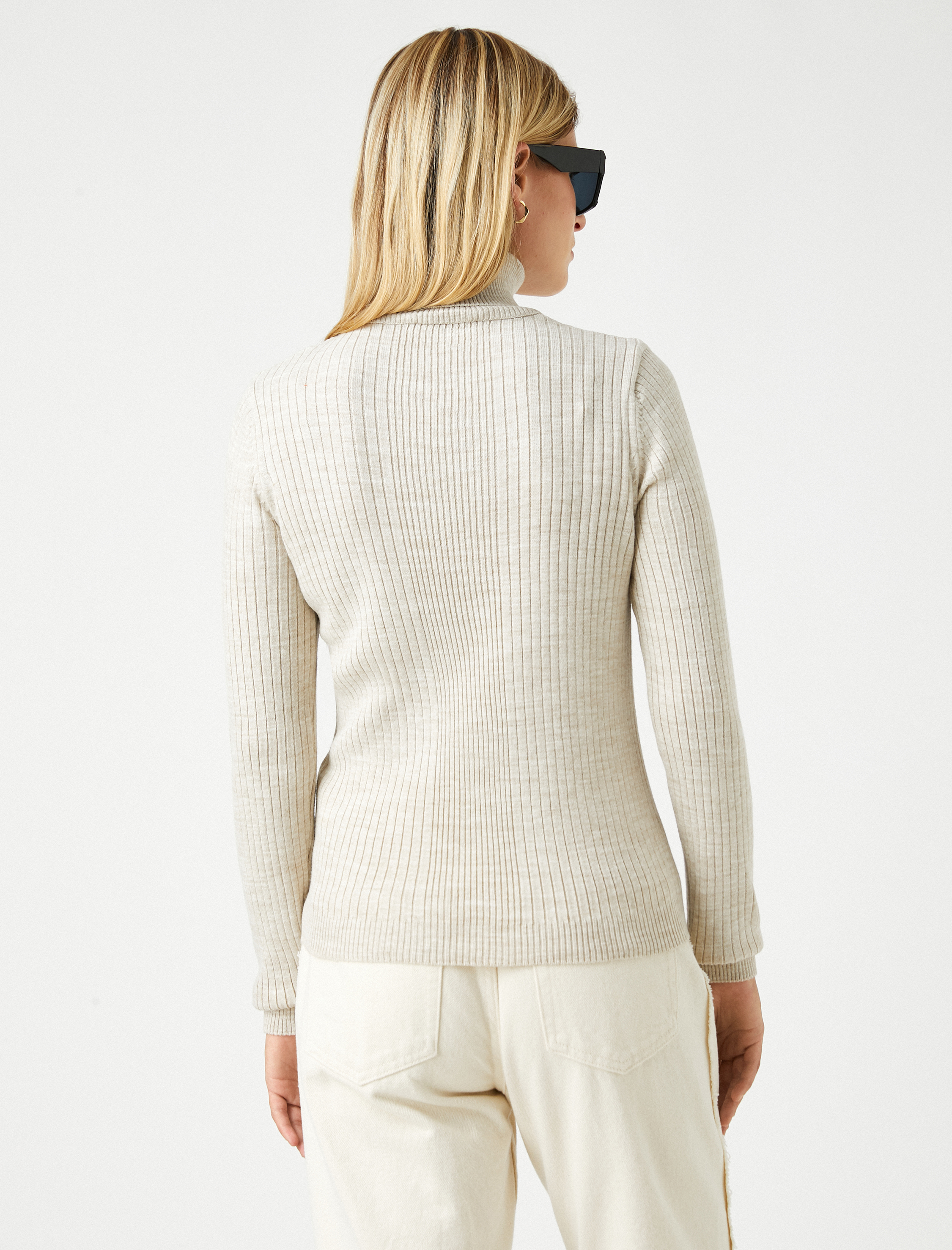   Boğazlı Triko Kazak Uzun Kollu Kaşmir Dokulu