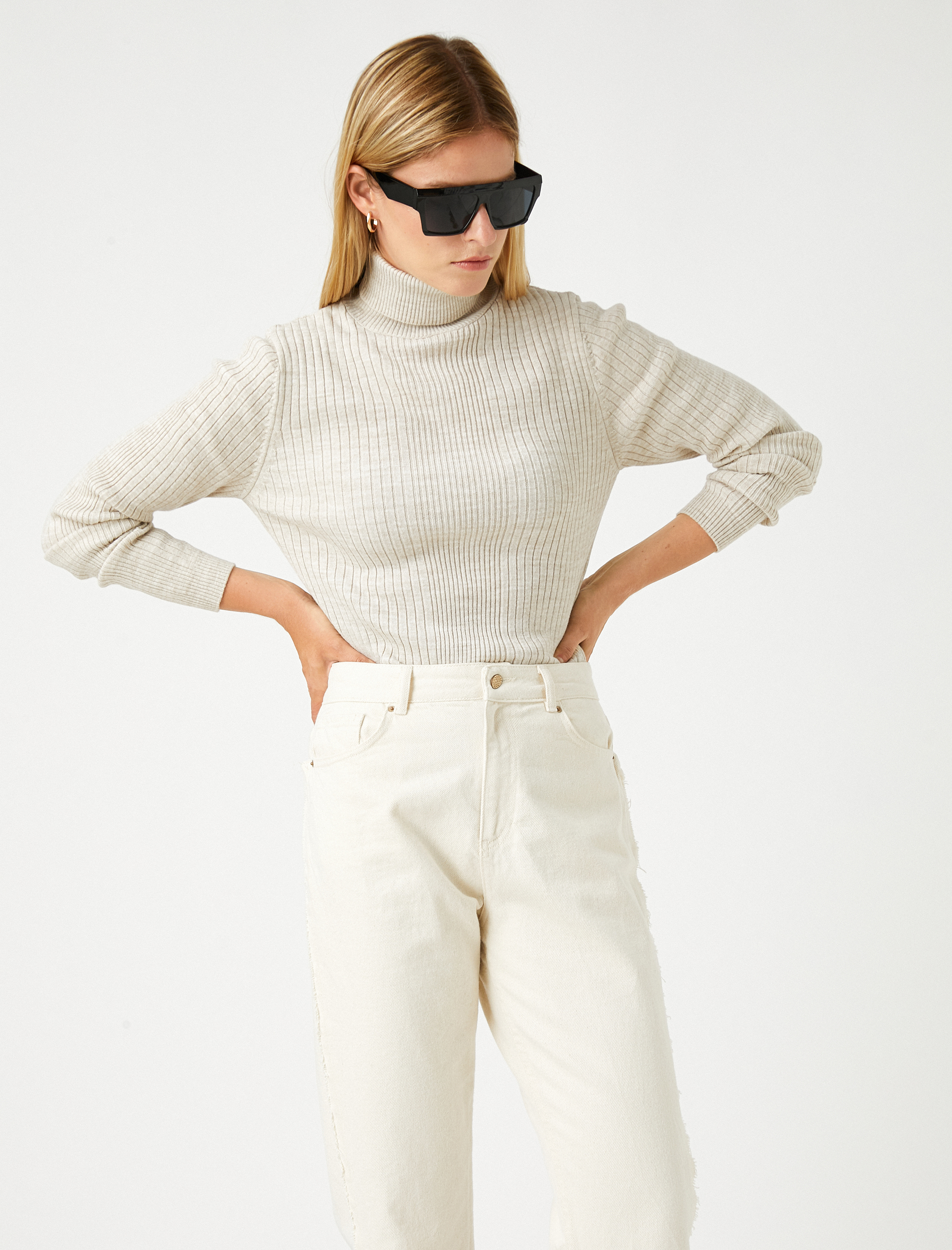   Boğazlı Triko Kazak Uzun Kollu Kaşmir Dokulu